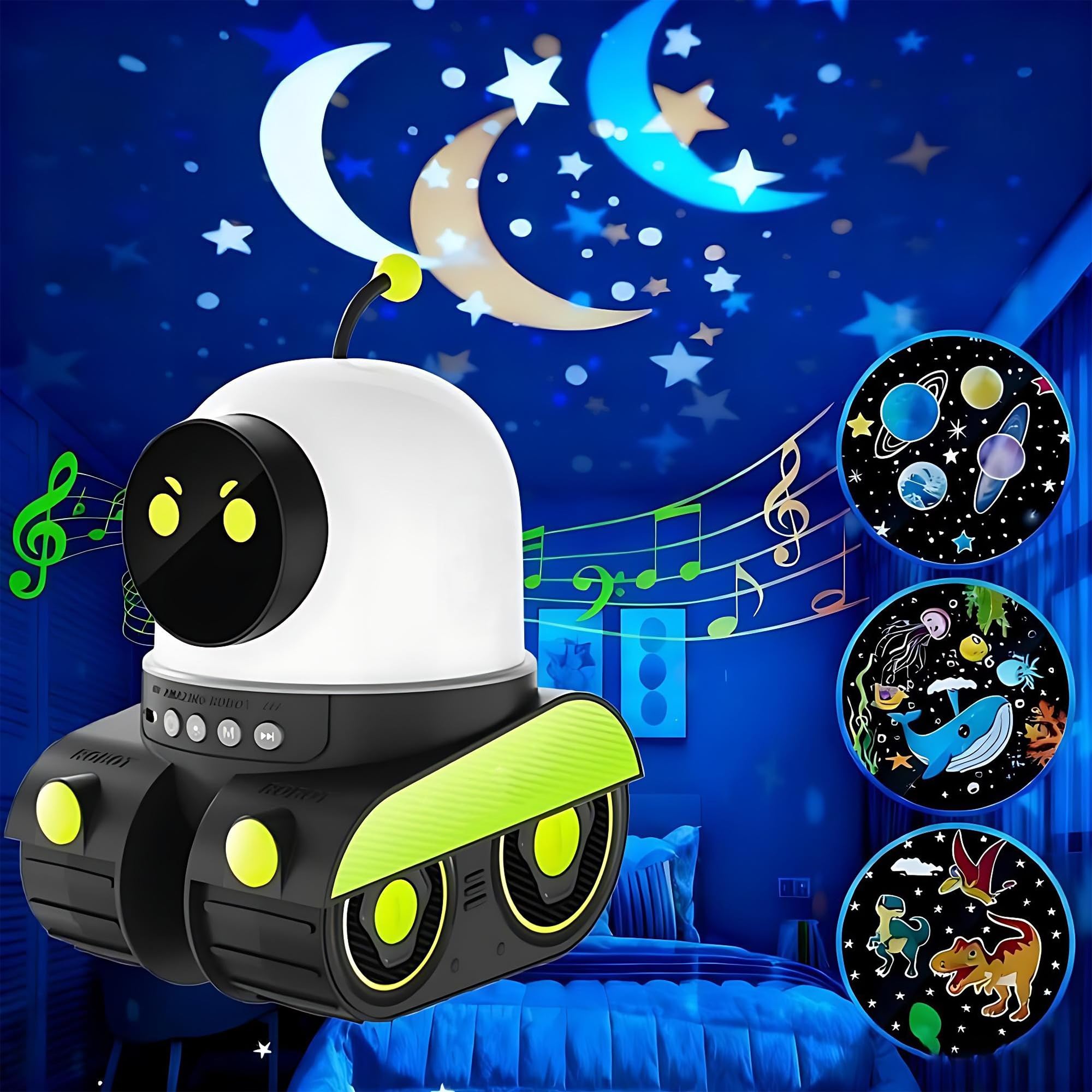 Lámpara de proyector de dibujos animados para niños, luz nocturna con 12 diapositivas y rotación de 360°, proyector silencioso único y elegante para regalos de Navidad y cumpleaños