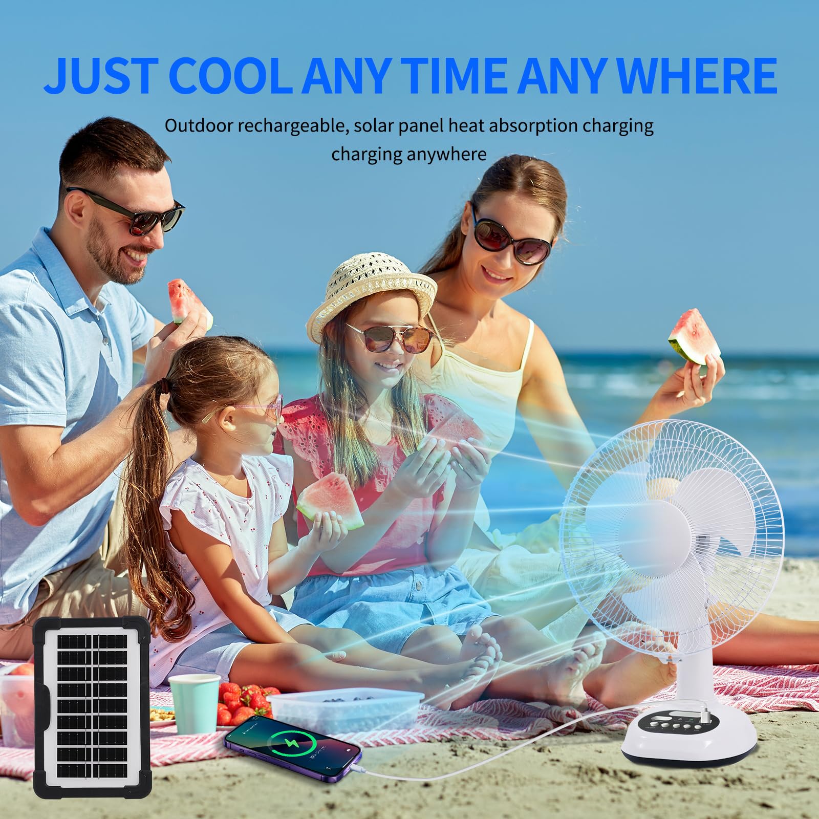 Ventilateur de Camping avec Lumière LED et Crochet, 270° Rotation