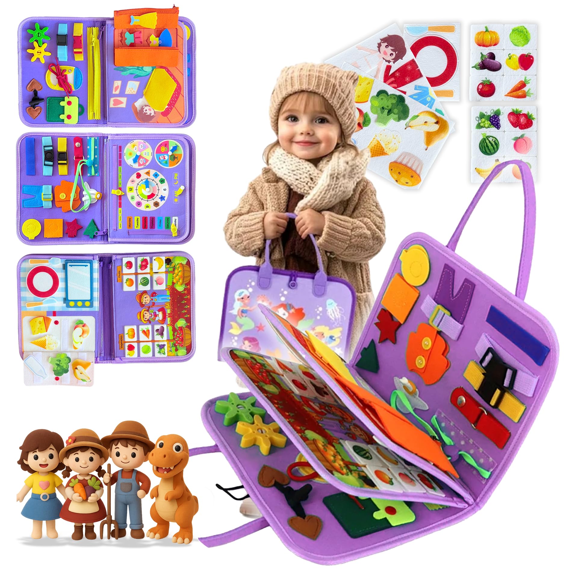 Busy Board Montessori Sirenas 20 en 1 – Libro Sensorial Bebé 1 Año – Juguete Educativo sin Pantallas para Viaje – Motricidad Fina y Autonomía Infantil – Regalo Niñas 1-6 Años