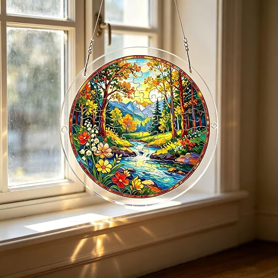 Acrylic Puzzles Suncatcher Window Hanging, Sun Catcher Acrylic Puzzles Garden Decoration for Birthday for Women, Men, Wife, Aunt, and Mom