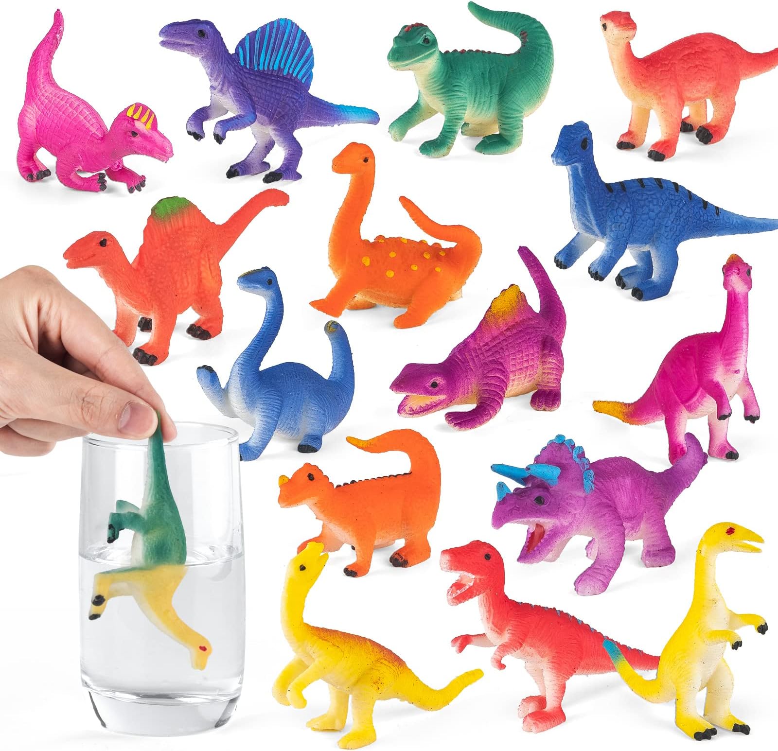 15 PCS Colour Changing Dinosaur Toys,Change Colour Dinosaur Set,Floating and Stretchy Bath Toys for Kids,Easter Egg Fillers,Goodie Bags Fillers,Carnival Prizes,Dinosaur Birthday Party Supplies