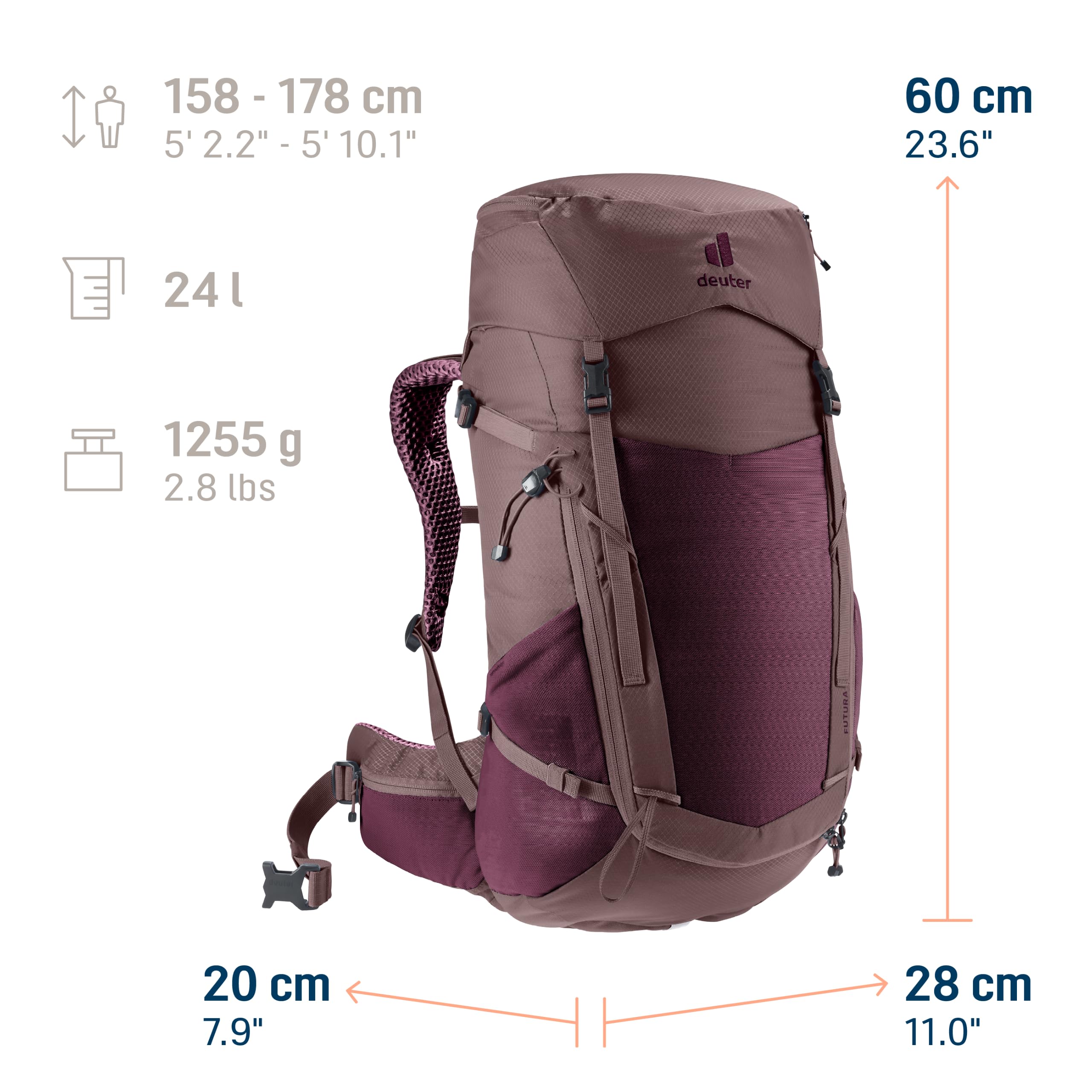deuter Futura 24 SL Sac à dos de randonnée pour femmes avec dos en filet et housse de pluie