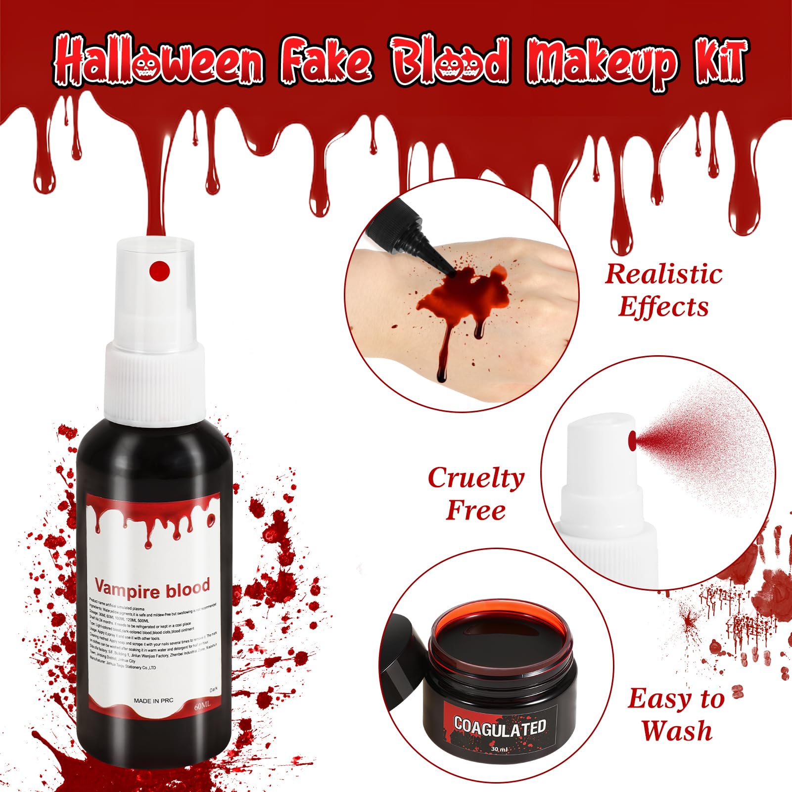 Kit Sangre Falsa Realista Lavable Para Maquillaje Halloween Kit Sangre Falsa Realista Lavable Para Maquillaje Halloween