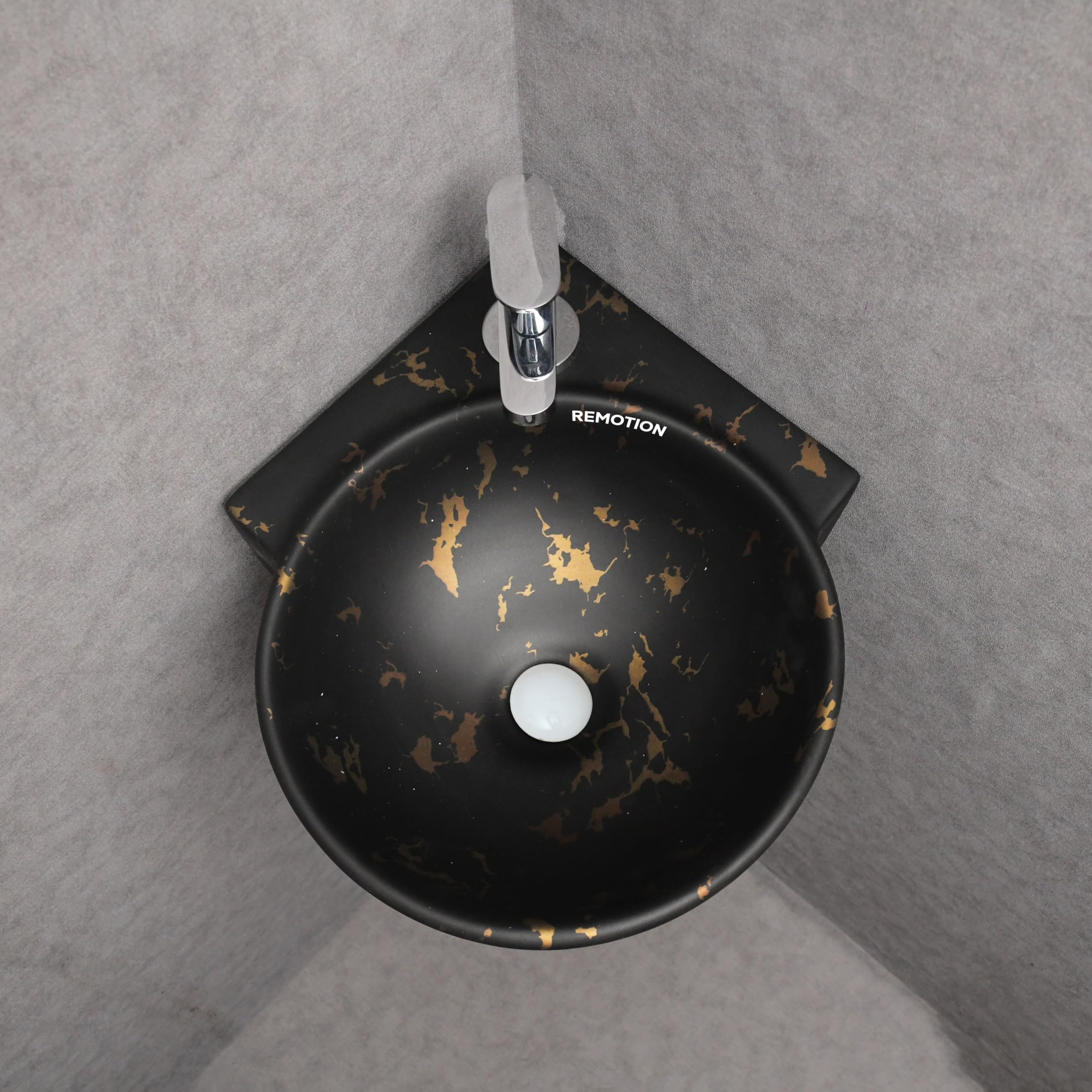 Black Gold Corner Sink - Wall Mounted Wash Basin -2 Black Gold Corner Sink - Wall Mounted Wash Basin -2