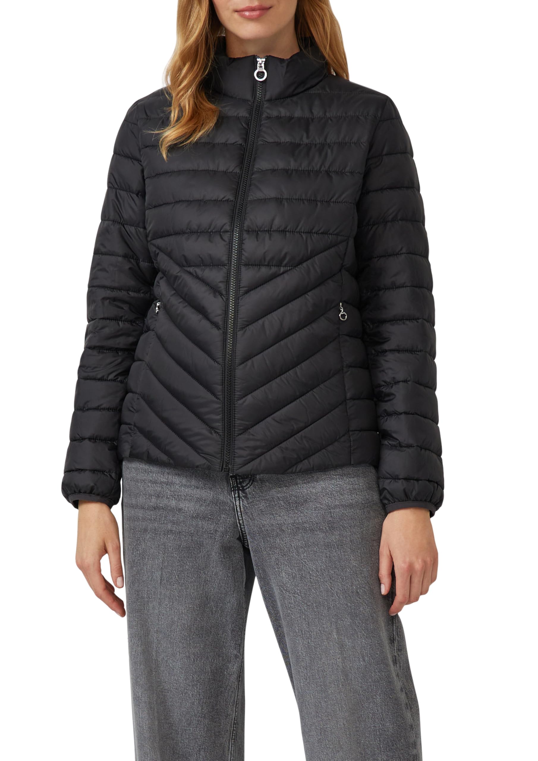 s.Oliver Outdoorjacke – Damen, Gr. 36, Schwarz, Strukturmuster, Regular Fit, Stehkragen