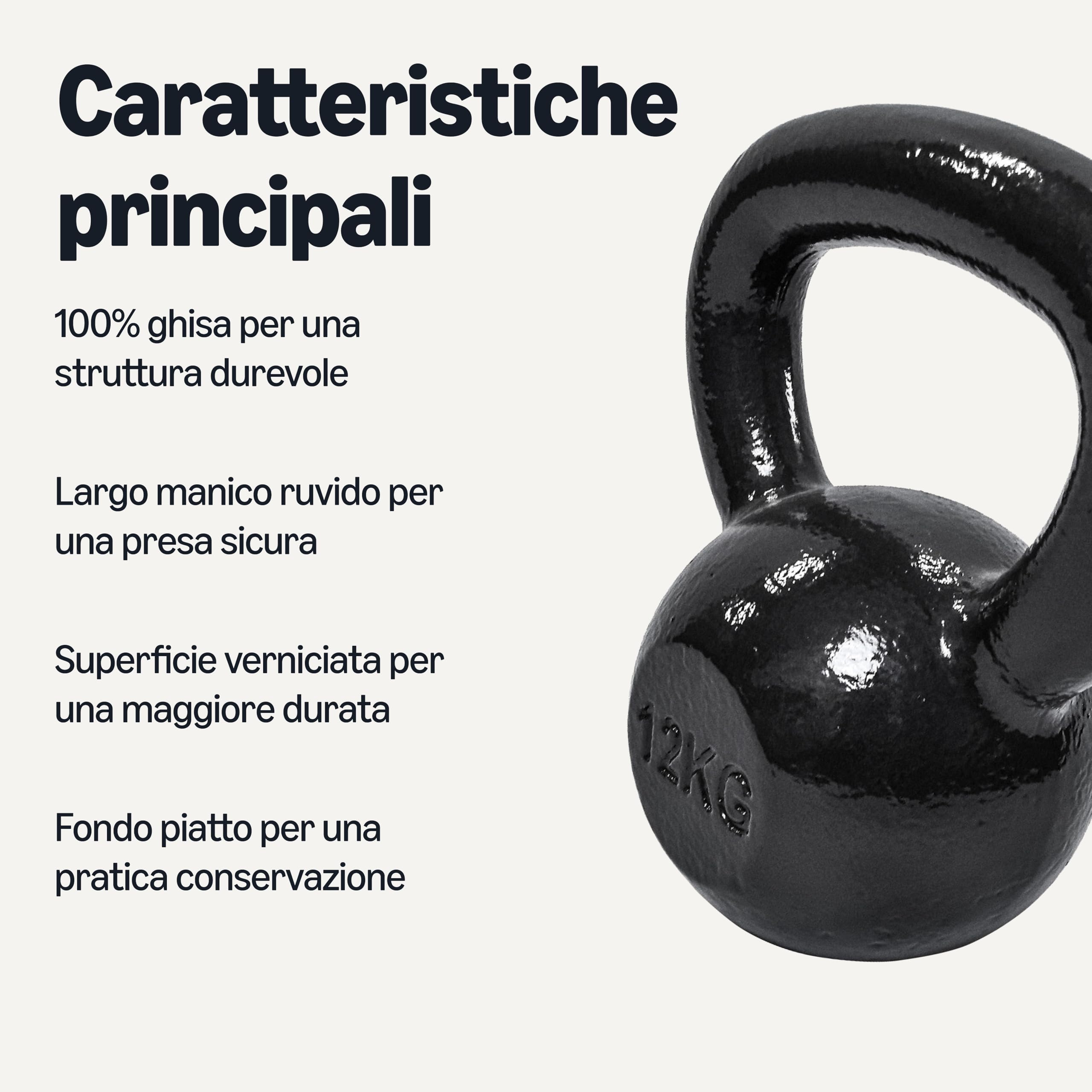 Amazon Basics Kettlebell - Peso da Allenamento in Ghisa con Impugnatura Larga Testurizzata - Finitura Verniciata - Nero