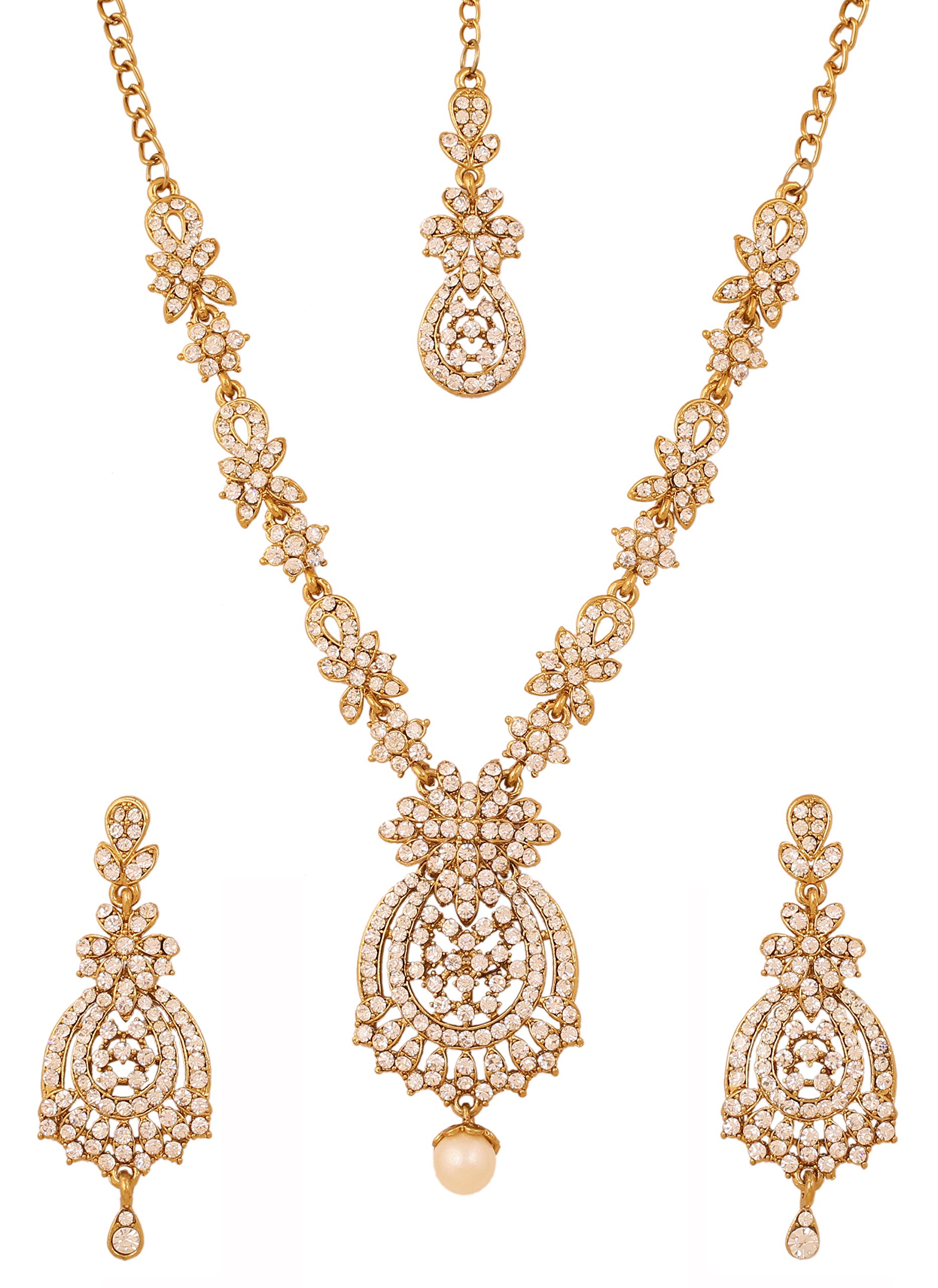 Touchstone Indian Bollywood White Rhinestones Bridal Jewelry Necklace Set in Antique Gold Tone for Women (B01HL1TWYA) Amazon Price History, Amazon Price Tracker