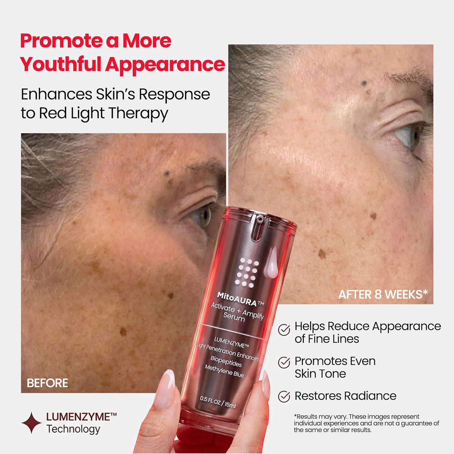 MitoAURA™ Activate + Amplify Serum – Light-Responsive Skincare Designed to Enhance Light | Spirulina, THD Vitamin C, LUMENZYME™ | Hydrating & Brightening | Clean, Vegan, Fragrance-Free