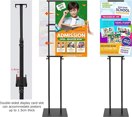 Miniatura 4 de Paquete de 2 soportes para póster para exhibición, letreros de pedestal ajustables de hasta 78 pulgadas, doble cara para tablero y espuma, soporte