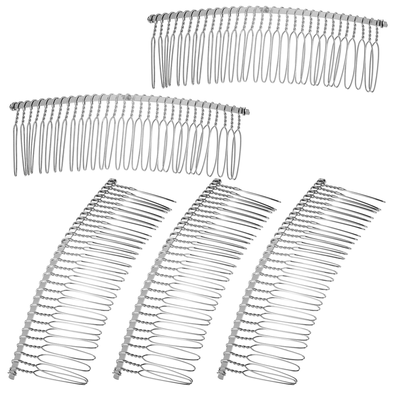 5 Pieces Metal Veil Comb Silver 30 Teeth Hair Comb Clip Wire Hair Combs Wire Twist Bridal Wedding Veil Combs for Women Fine Hairstyle Accessories