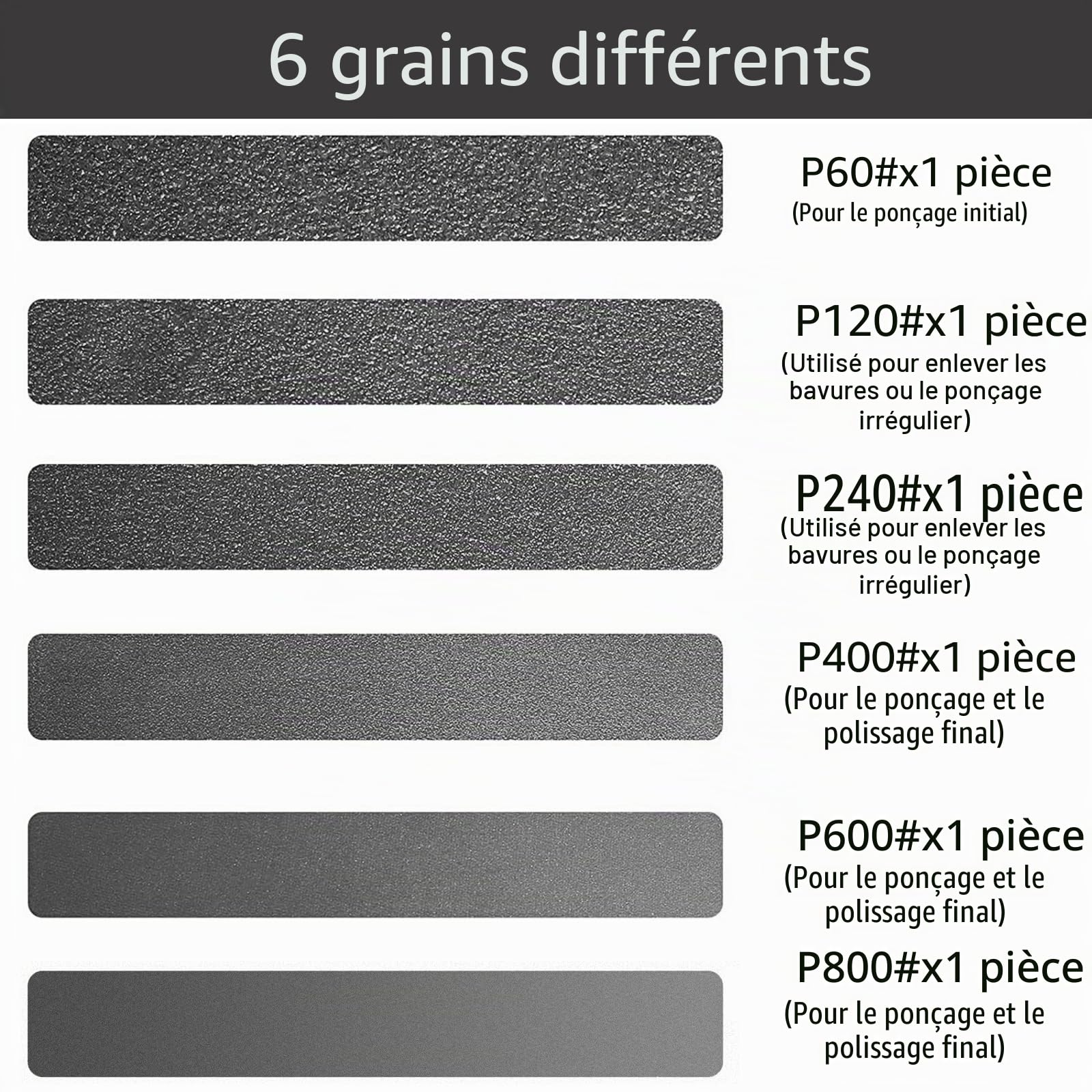 Lot de 6 bandes abrasives 50 x 2000 mm - Grain 60/120/240/400/600/800 - Bandes abrasives en carbure de silicium pour le polissage et l'élimination de la rouille du métal (50 x 2000 mm)