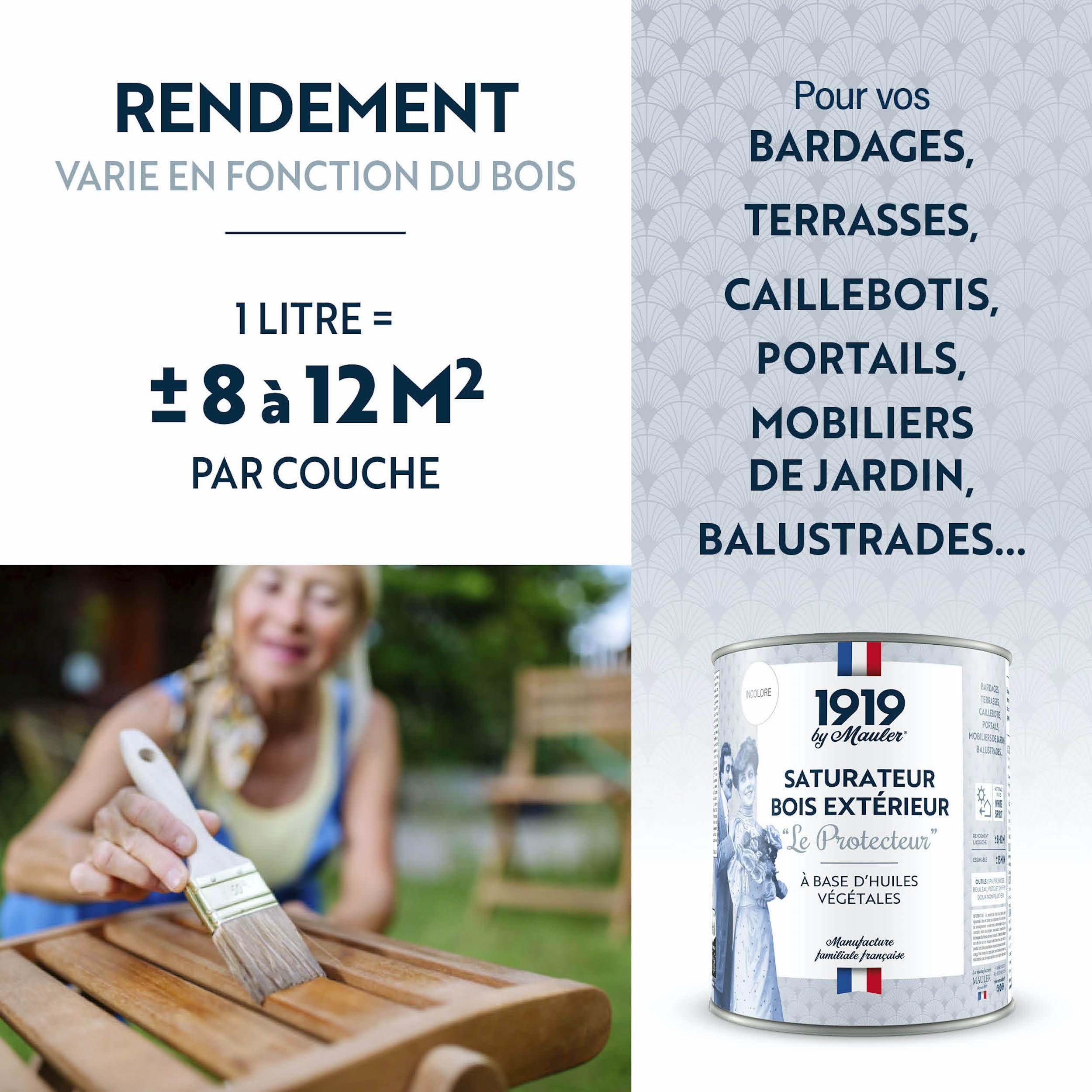 1919 BY MAULER - Saturateur terrasse et bardage - Climats Extrêmes - 1L - Incolore Mat - A base d'huile végétale Le Protecteur