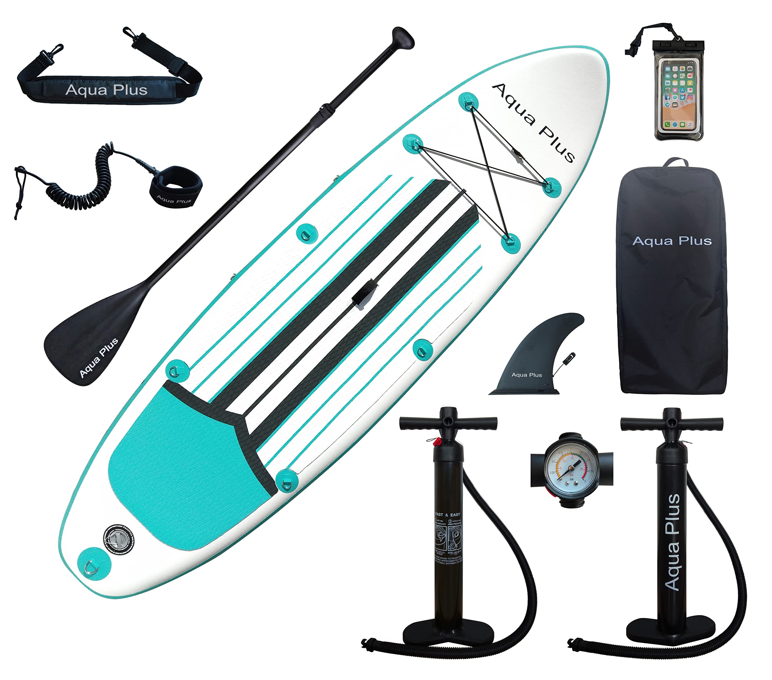 Photo 1 of **NEW PREOPENED ****Aqua Plus 6inches Thick Inflatable SUP for All Skill Levels Stand Up Paddle Board,Paddle,Double Action Pump,ISUP Travel Backpack, Leash,Shoulder Strap,Youth,Adult Inflatable Paddle Board 11'x33"x6" Graffiti White