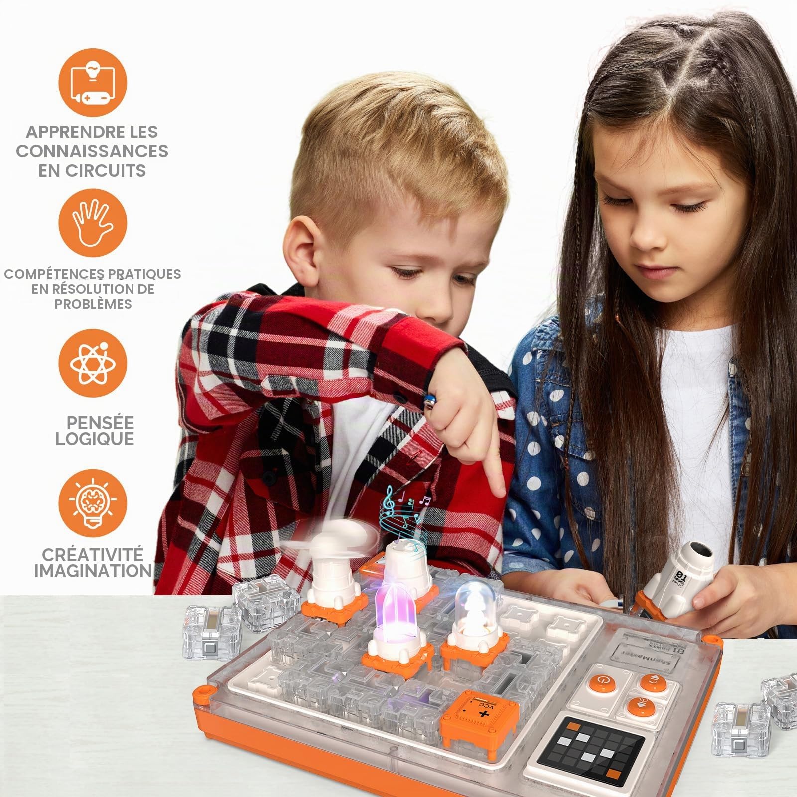 Kit d'apprentissage électronique STEM à partir de 3 ans, édition avec plus de 500 circuits, affichage LED et modules rechargeables | Entraînement logique, kit d'expérimentation de physique, basse