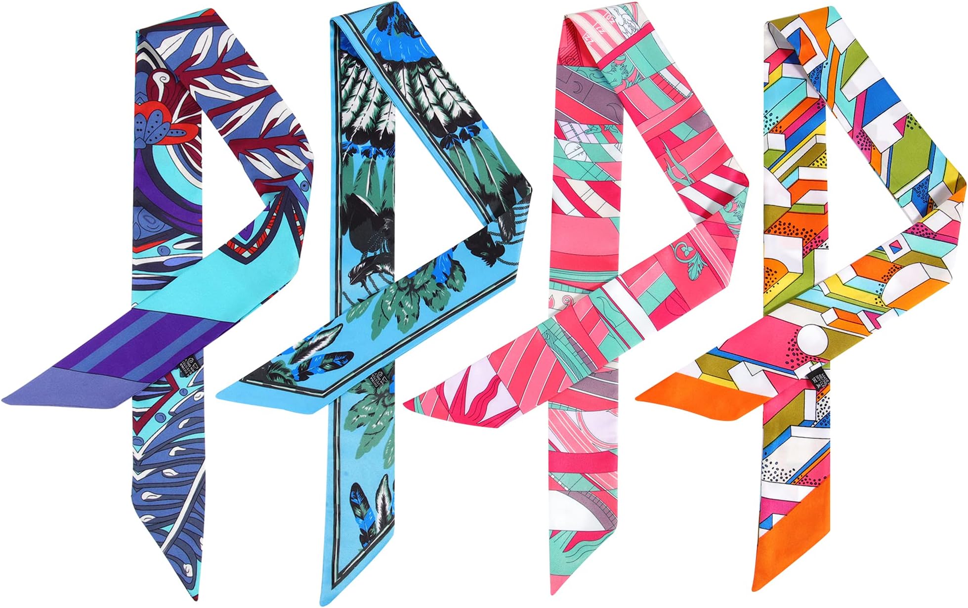 4pcs Purse Scarf Skinny Scarf for Women Handbag Handle Ribbon Silk Feel Neckerchief Package Hair Head Band