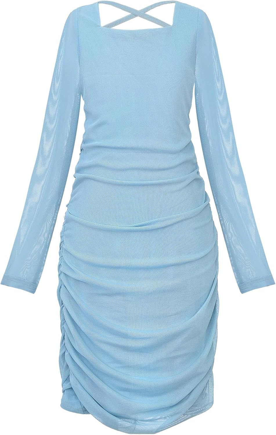 Uhnice Flower Girl Long Sleeve Ruched Bodycon Dress for Wedding Party Dance