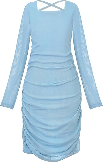 Uhnice Flower Girl Long Sleeve Ruched Bodycon Dress for Wedding Party Dance