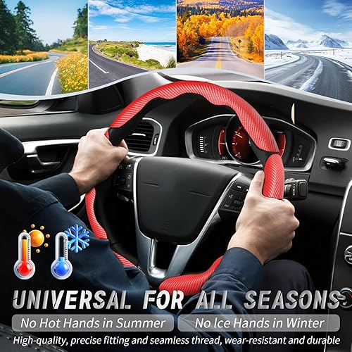 Vista 116 de WOCOCN 2 fundas para volante de automóvil, protector antideslizante de fibra de carbono para hombres y mujeres, múltiples opciones de color, Beige