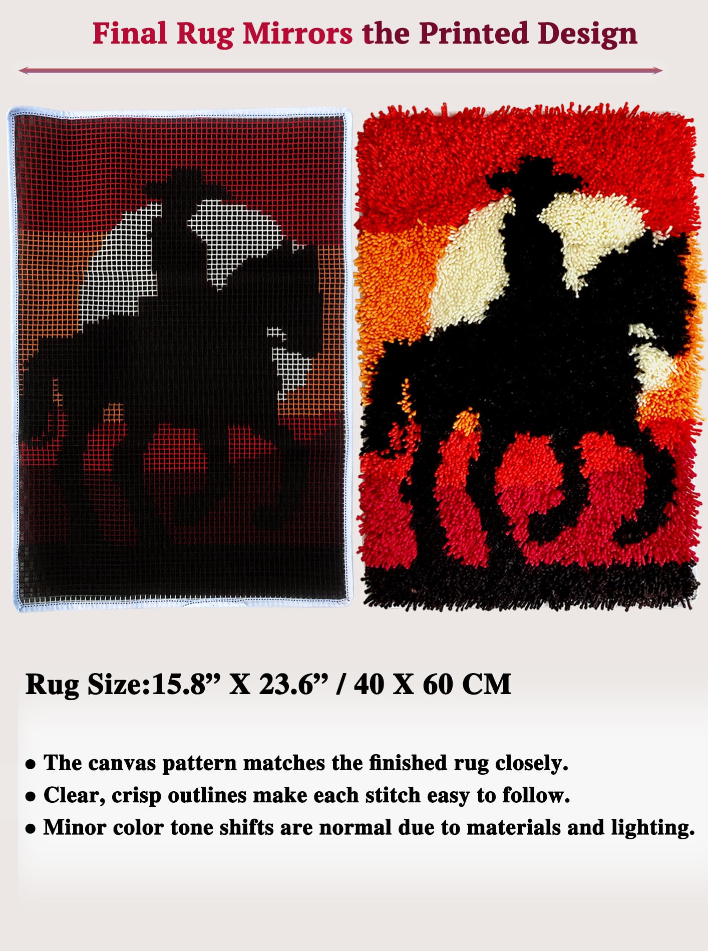 Kit per realizzare tappeti fai da te intermedio con tela prestampata, filato e strumento, decorazione da parete a forma di albero a forma di cuore, tappeto fatto a mano, 50 x 40 cm (tramonto rider)