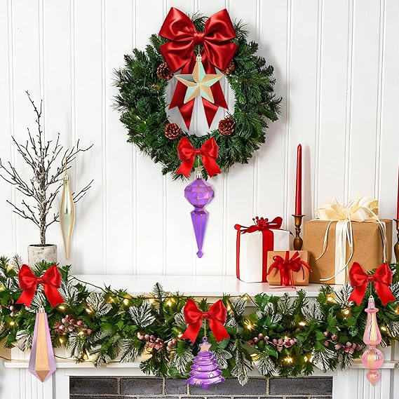 22Pcs Mardi Gras Christmas Tree Ornaments Set, Hand Painted Nutcracker Snowman Cupcake Baubles, Shatterproof Plastic Christmas Decorations for Tree, Holiday Hanging Decor (Purple & Green)