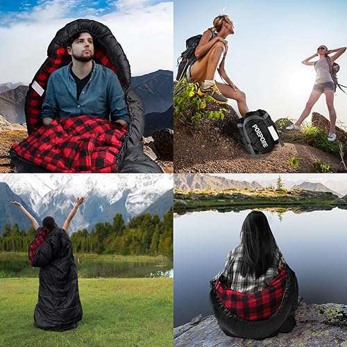 Miniatura 6 de Saco de dormir de franela de algodón 0 grados para clima frío para adultos XXL saco de dormir portátil 4 estaciones impermeable con saco de