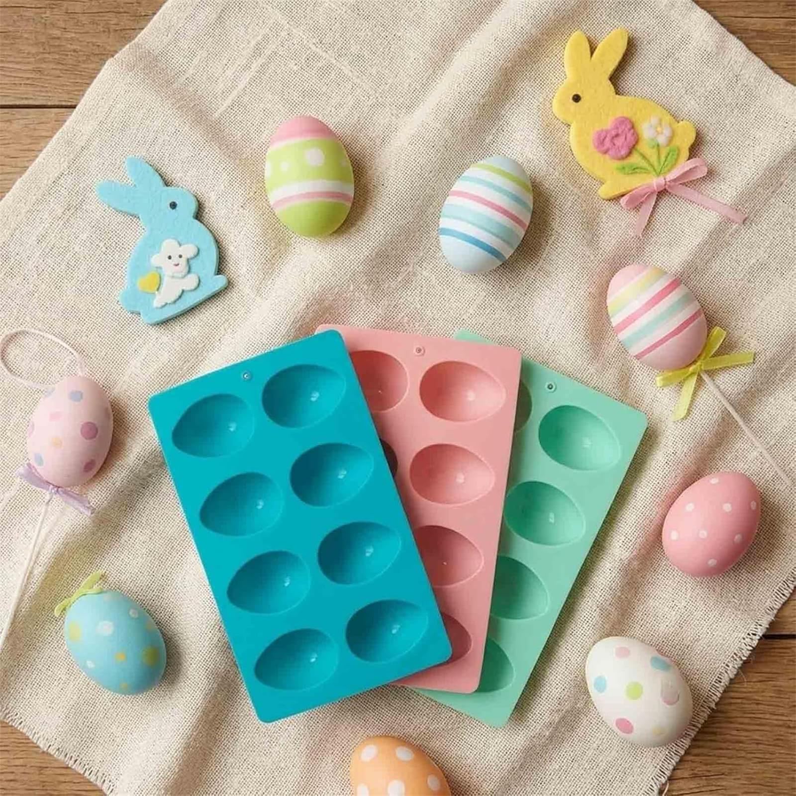 Moldes de silicona antiadherentes para huevos, paquete de 3 para hornear, pasteles, gelatina, helado, chocolate y dulces, moldes de postre con forma de huevo de Pascua de grado alimenticio