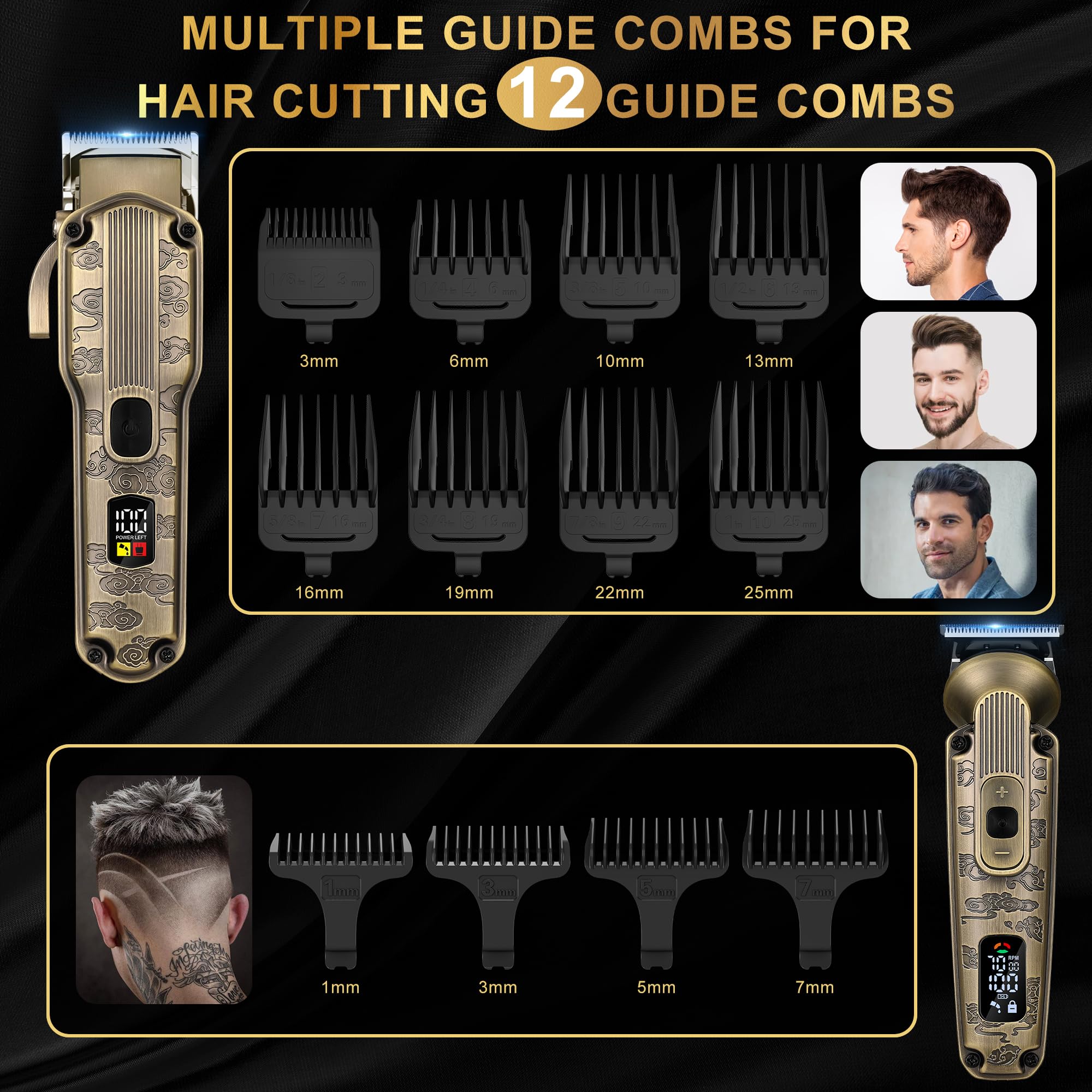 Scttomon Maquinilla de Cortar Pelo Profesional Inalámbrica, Kit de Corte y Afeitadora para Hombres (Bronce)
