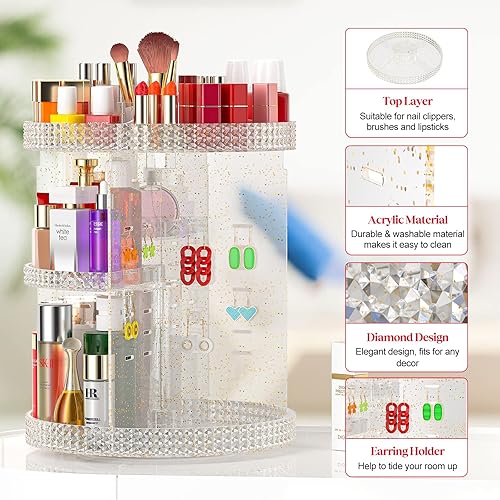 Miniatura 4 de Awenia Organizador de maquillaje giratorio de 360 grados, almacenamiento de maquillaje ajustable, 7 capas de gran capacidad, unidad de