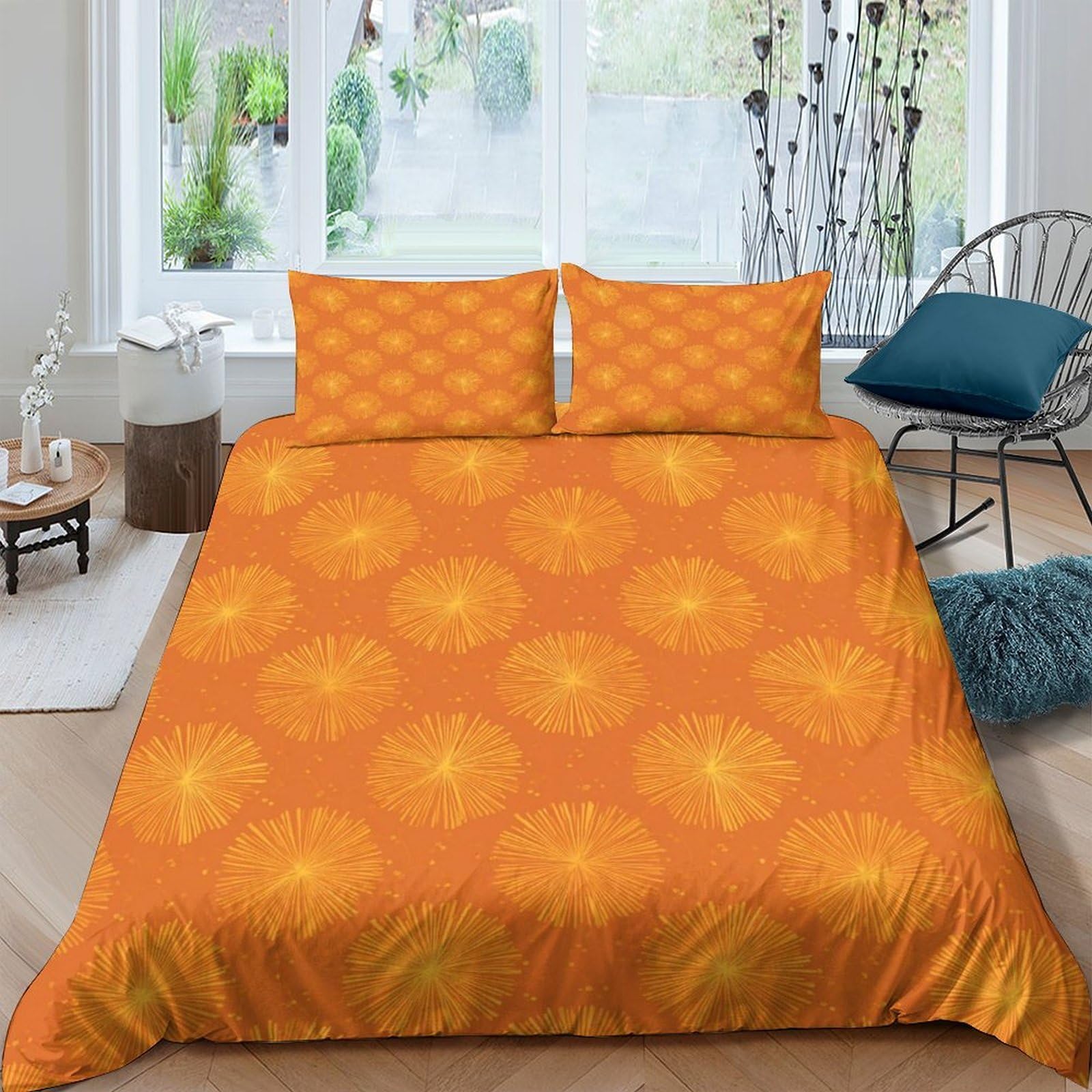 Ctjqhvkz Style-3 3D Printed Orange Geometric Fitted Sheet Microfiber Soft Breathable Sunburst Pattern Mattress Cover For Bedroom Guestroom Home Decor Single（135X200cm）