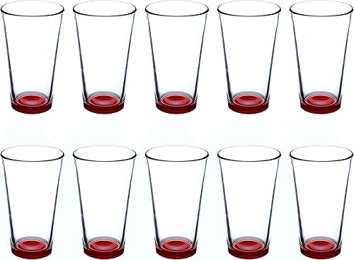 Libbey - Juego de 10 vasos de cerveza de 16 onzas, paquete a granel, vasos de cerveza, vasos de alta resistencia, color rojo