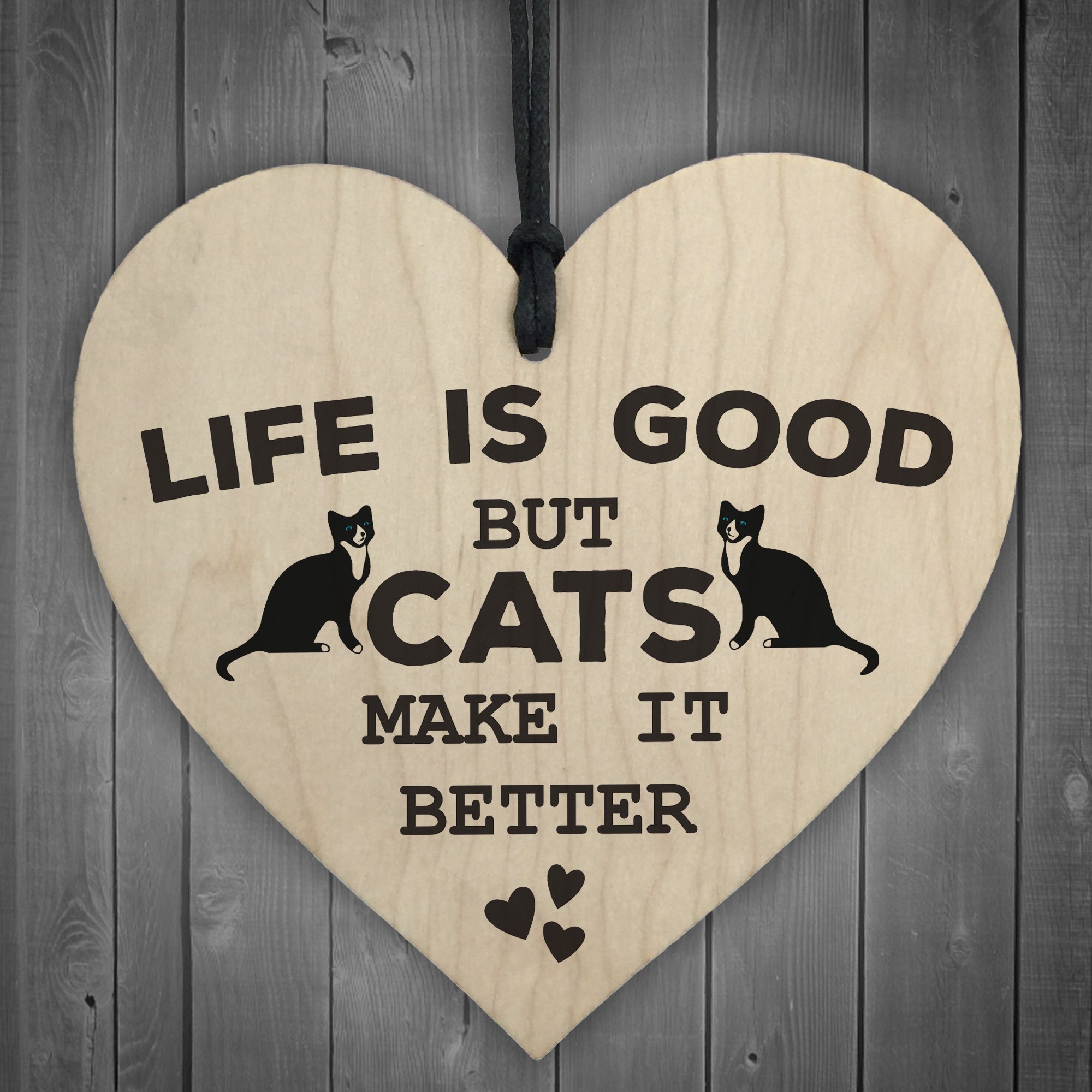 Red Ocean Cats Make Life Better Wooden Hanging Heart Plaque Cat Lovers Owner Home Pet Sign