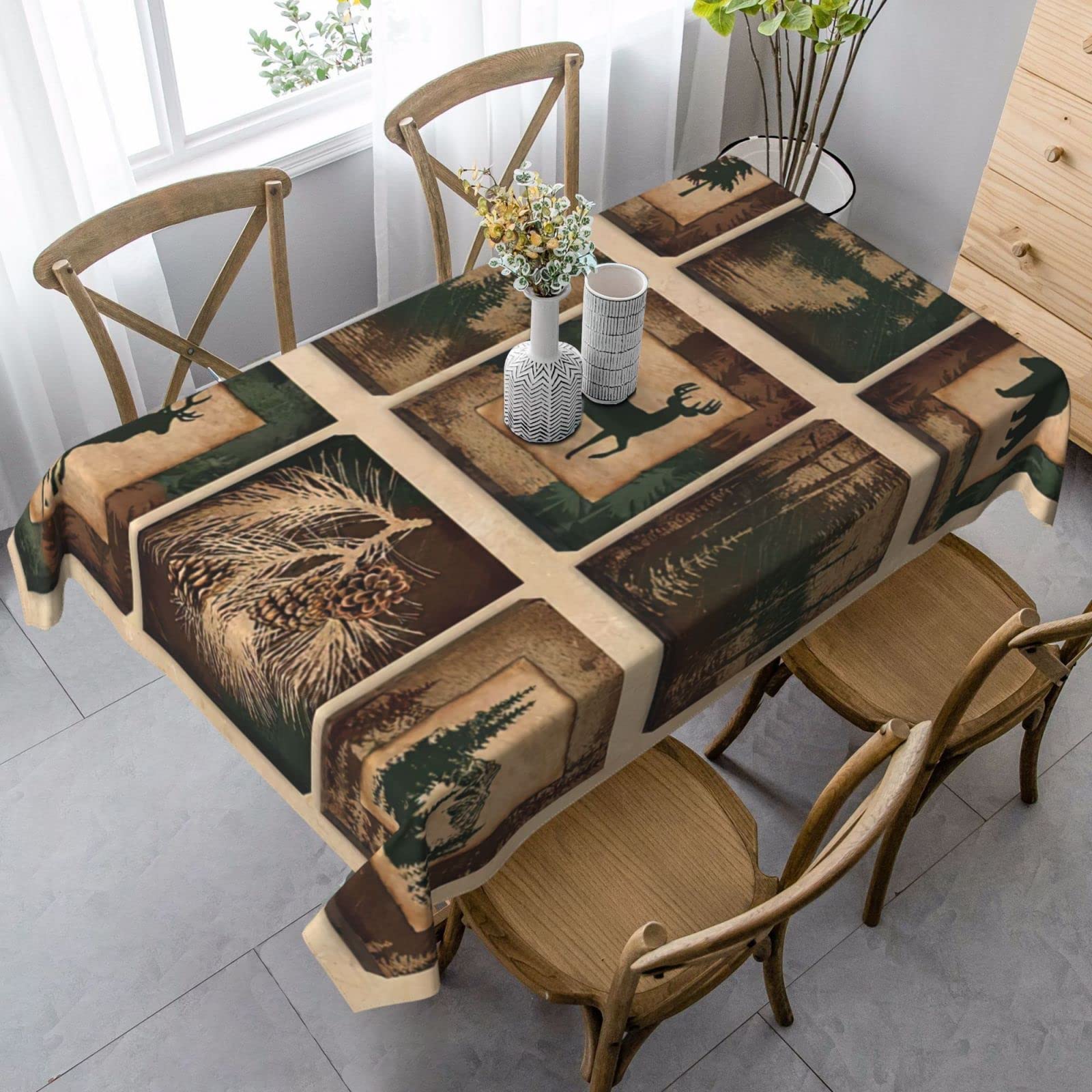 Rustic Country Rectangle Tablecloth,Country Style Farmhouse Lodge Bear Moose Deer Long Table Cloth Washable Table Cover for Kitchen Dining,Birthday Party,Holiday,Christmas,Buffet 54"x 72"