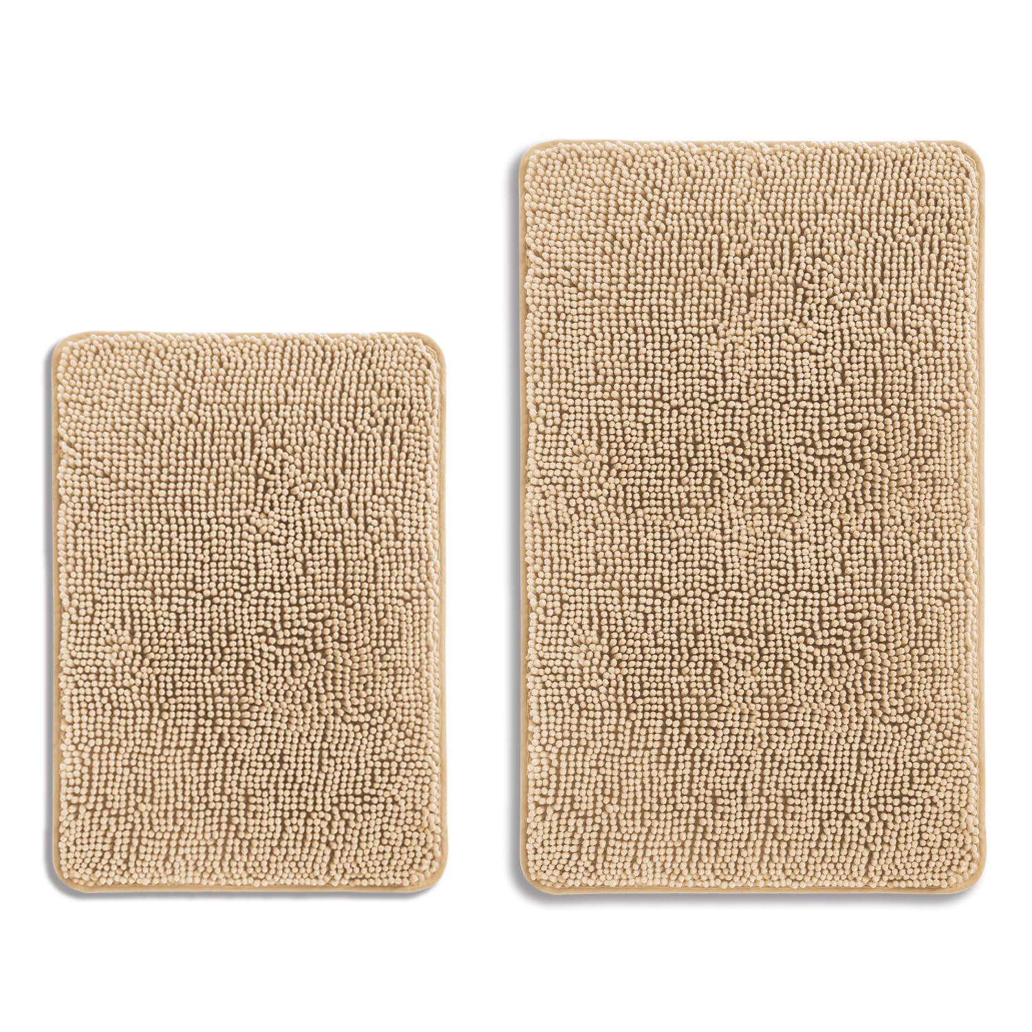 PureSwan Ivory Cream Bathroom Rugs Sets 2 Piece – Absorbent and Washable Bath Mat, Non-Slip, Thick Soft Chenille Bath Rugs for Bathroom Floor, Shower, Sink - 17" x 24"+20" x 32"