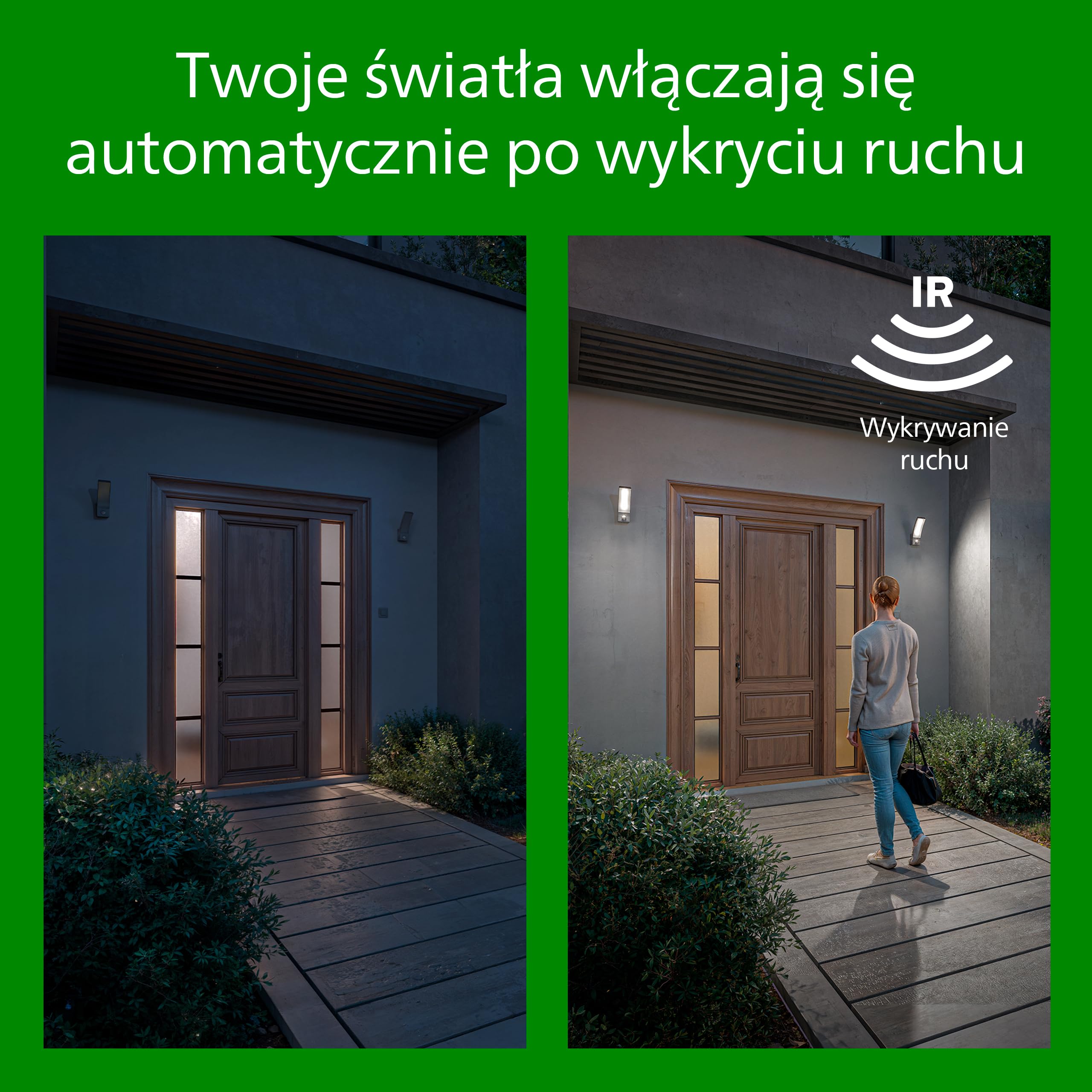 Philips Radii Ultraefficient Solarny Kinkiet z Funkcją Automatycznego Łączenia, 1.3 W, 3000 K, Czarny, Czujnik Ruchu, Ip44