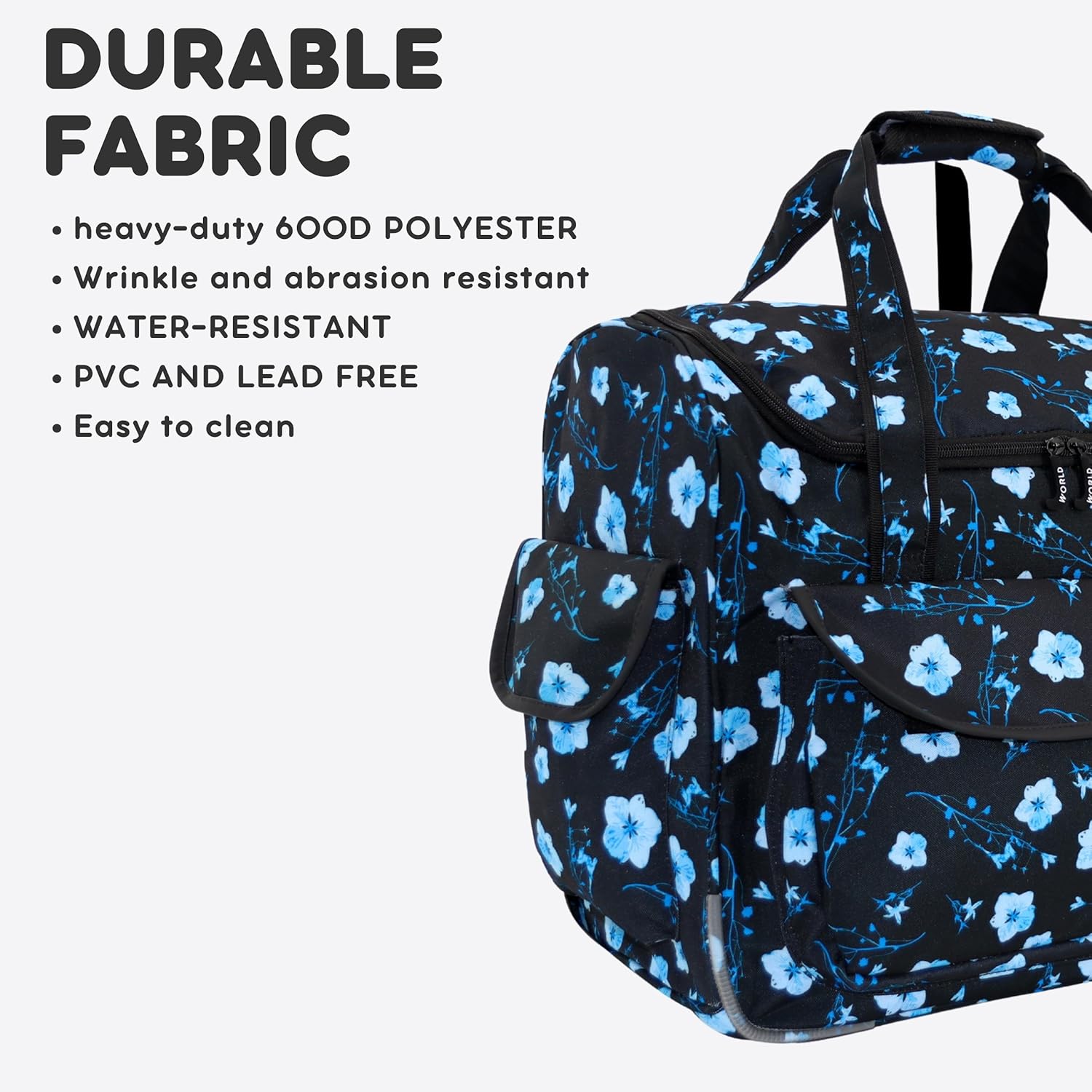 J World Donna Rolling Tote Bag on Wheels for Women. Roller Laptop Briefcase. Overnight Weekender Teachers Work, Night Bloom