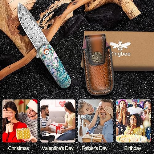 Vista 33 de Navaja de bolsillo con rompecristales, cuchillo plegable EDC Damasco con cortador de cinturón de seguridad, 3.35 pulgadas VG10 de hoja de acero