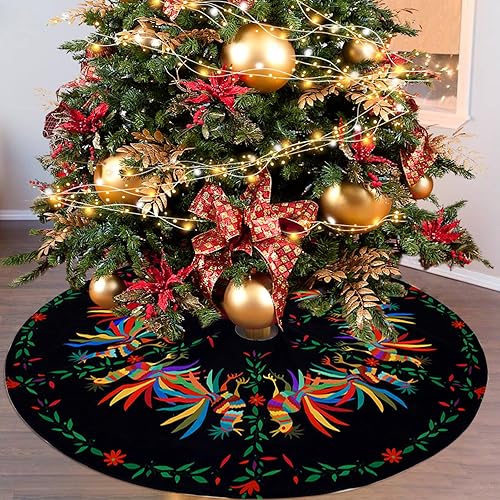 Miniatura 2 de Falda redonda de árbol de Navidad étnico mexicano, tapete para decoración de Navidad para fiestas de Navidad y decoraciones de vacaciones, 36