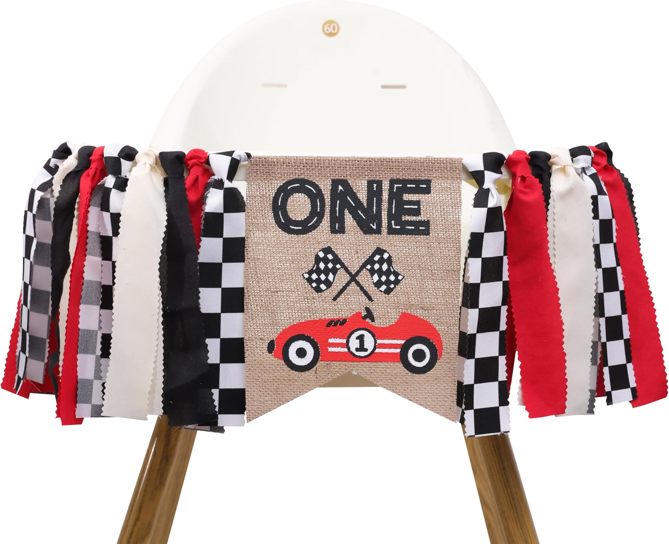 TUTOTU Race Car One High Chair Banner - Boy's 1st Birthday Party Decorations, Car Racing Theme, Red Checkered Rectangular Banner