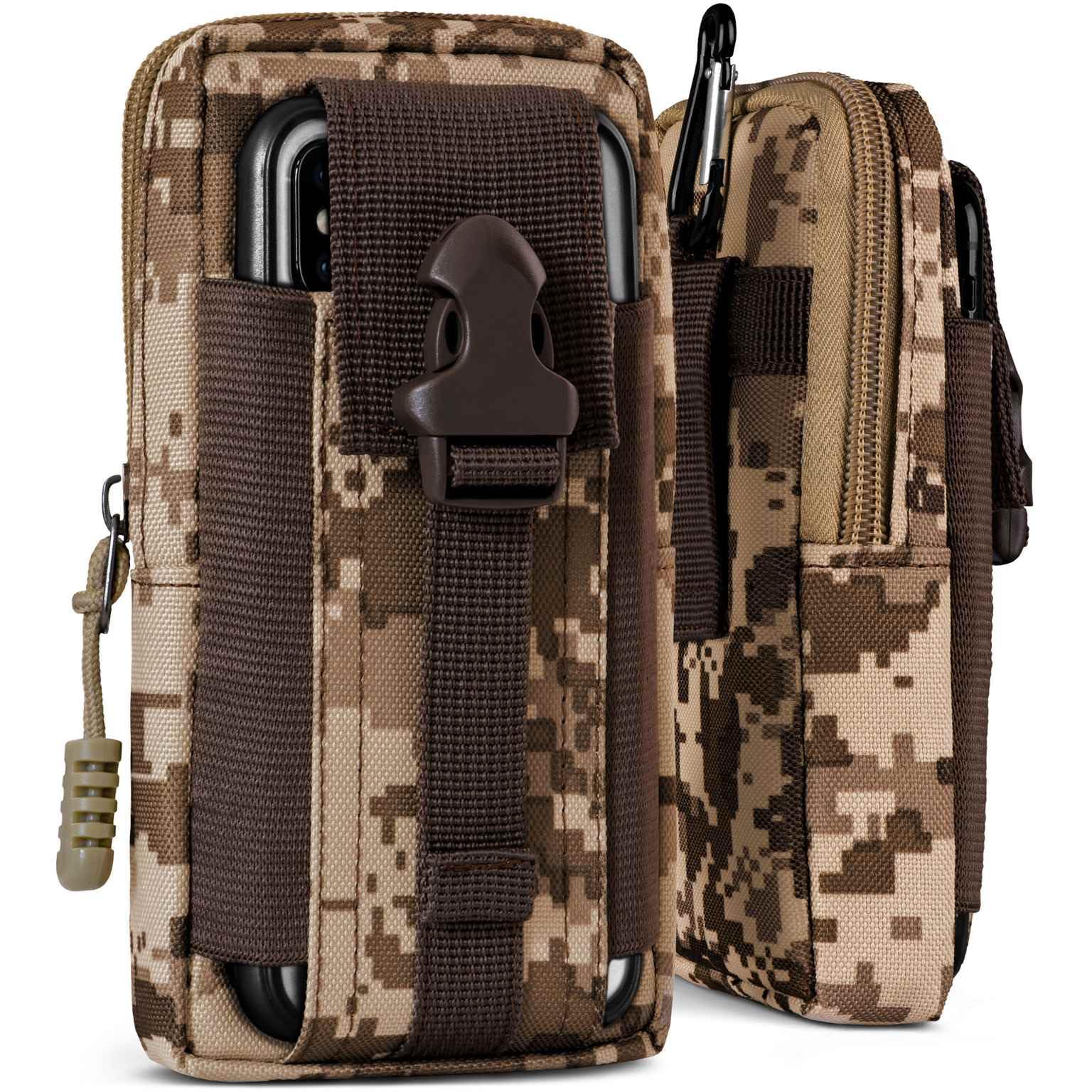 ONEFLOW Custodia di sopravvivenza per Huawei Pura 90, custodia da cintura in nylon con moschettone, borsa tattica EDC con supporto per cintura, custodia per cellulare per esterni, marrone mimetico