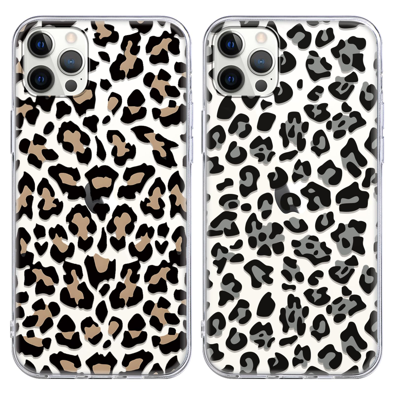Yoedge 2 × Cover per iPhone 15 Pro Max 6,7" - Custodia Marrone Leopardo per Telefono in Trasparente con Aesthetic Disegni, Custodie per Cellulare in Silicone TPU per iPhone 15 Pro Max case