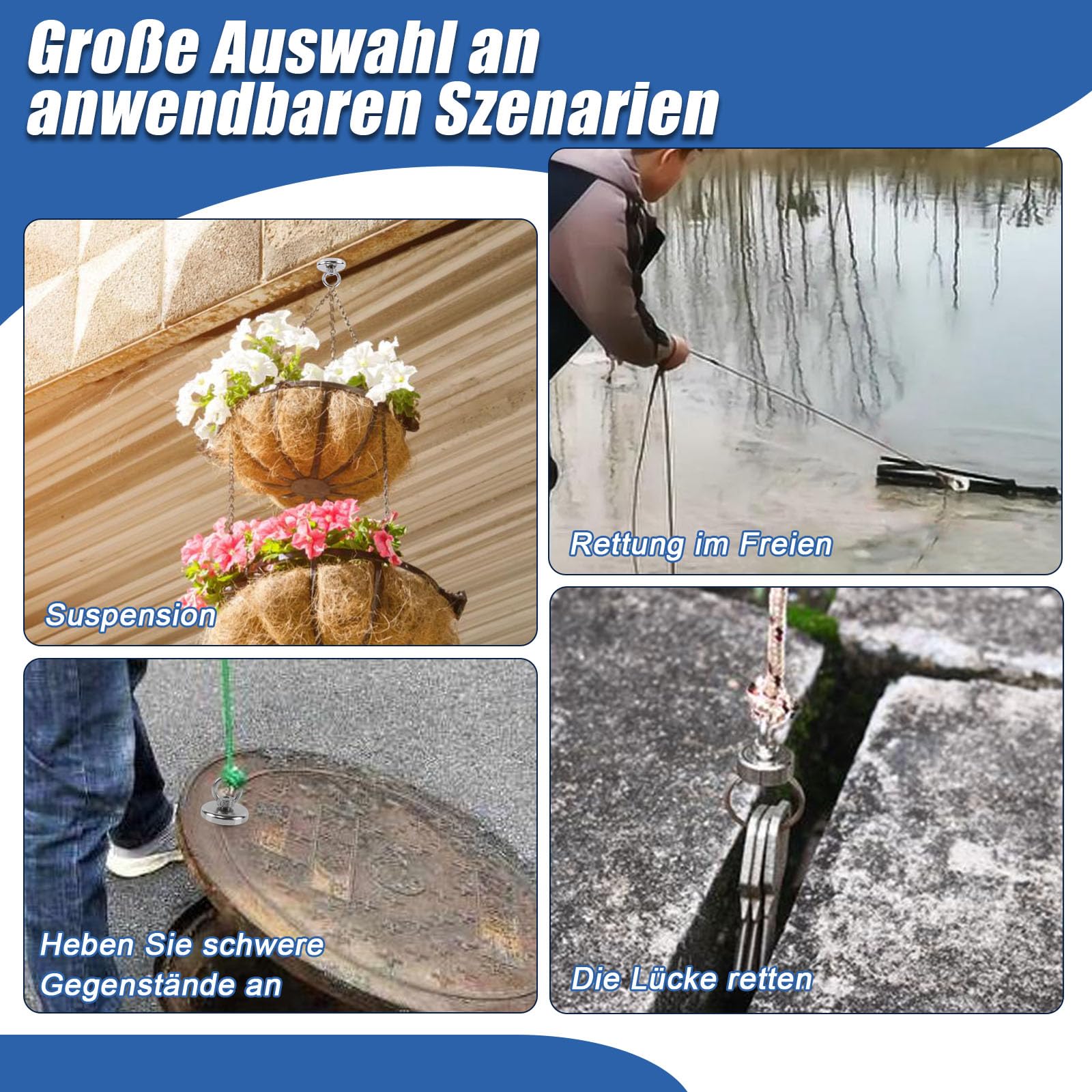 2 pièces Aimant de Pêche Super Puissant 60Kg Force de Traction Ø 42 mm, Aimant Neodyme Super Puissant Crochet Magnétique, Aimant pour l'industrie et la Science Pêche À L'Aimant et Garage