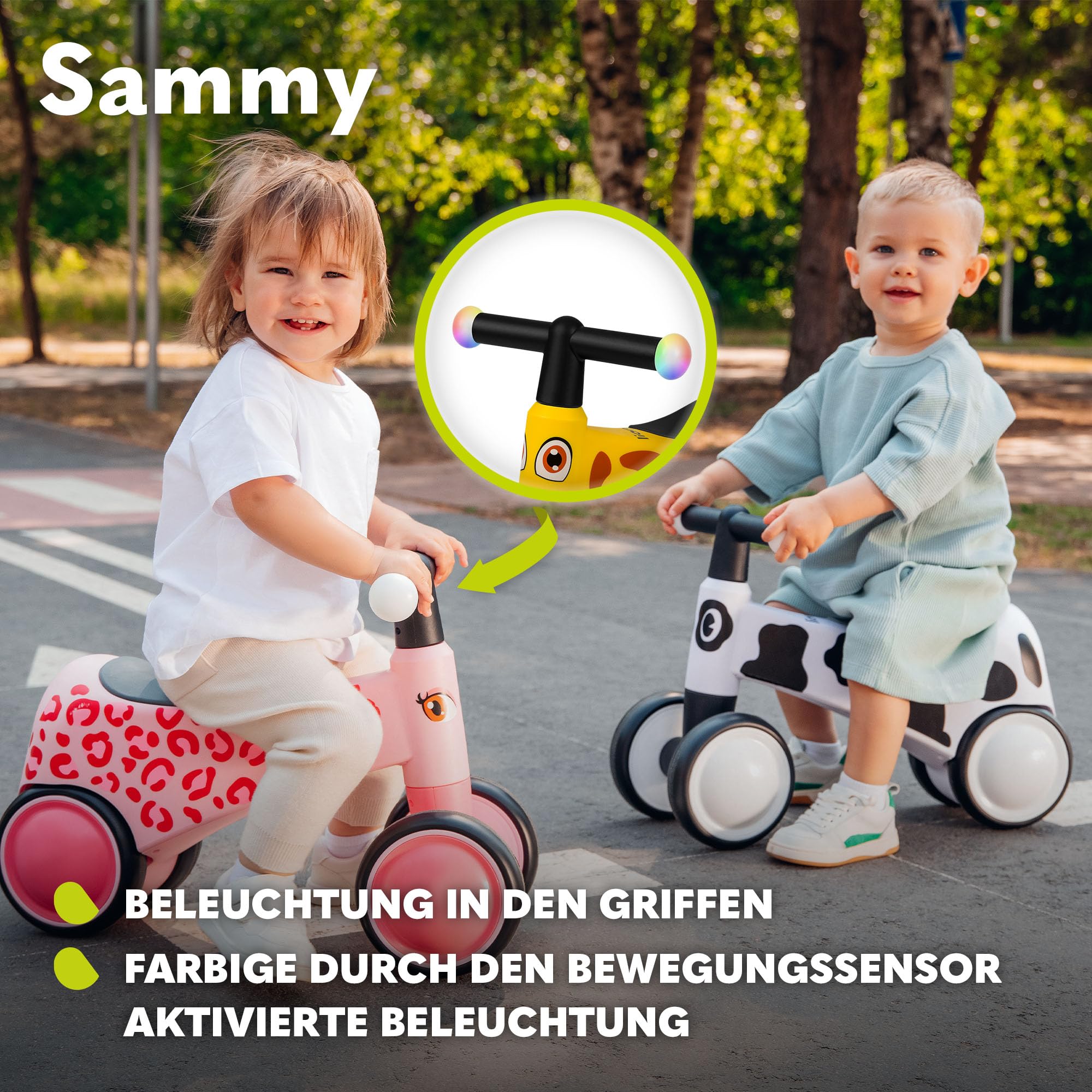 LIONELO Sammy Laufrad ab 1 Jahr, Fahrrad ohne Pedal für 12-36 Monate Babys, Lauflernrad mit 4 Rädern bis 25 kg, rutschfeste Griffe, Baby Spielzeug - Erstes Laufrad für Jungen und Mädchen
