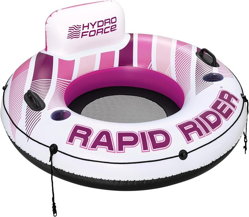 Bestway Hydro-Force Rapid Rider tubo inflable de río de 48 pulgadas, flotadores de río resistentes para adultos, flotador de pileta y anillo de natación de tubo interior de lago con respaldo y portavasos