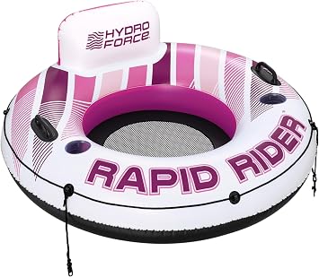 Bestway Hydro Force Rapid Rider 48" Inflatable Pool Float, Adult Inner Tube Swim Ring with Backrest, Grab Handles, Cup Holders, Grab Rope, Great for the Lake, River, Summer, in Blue, Pink, USA Colors