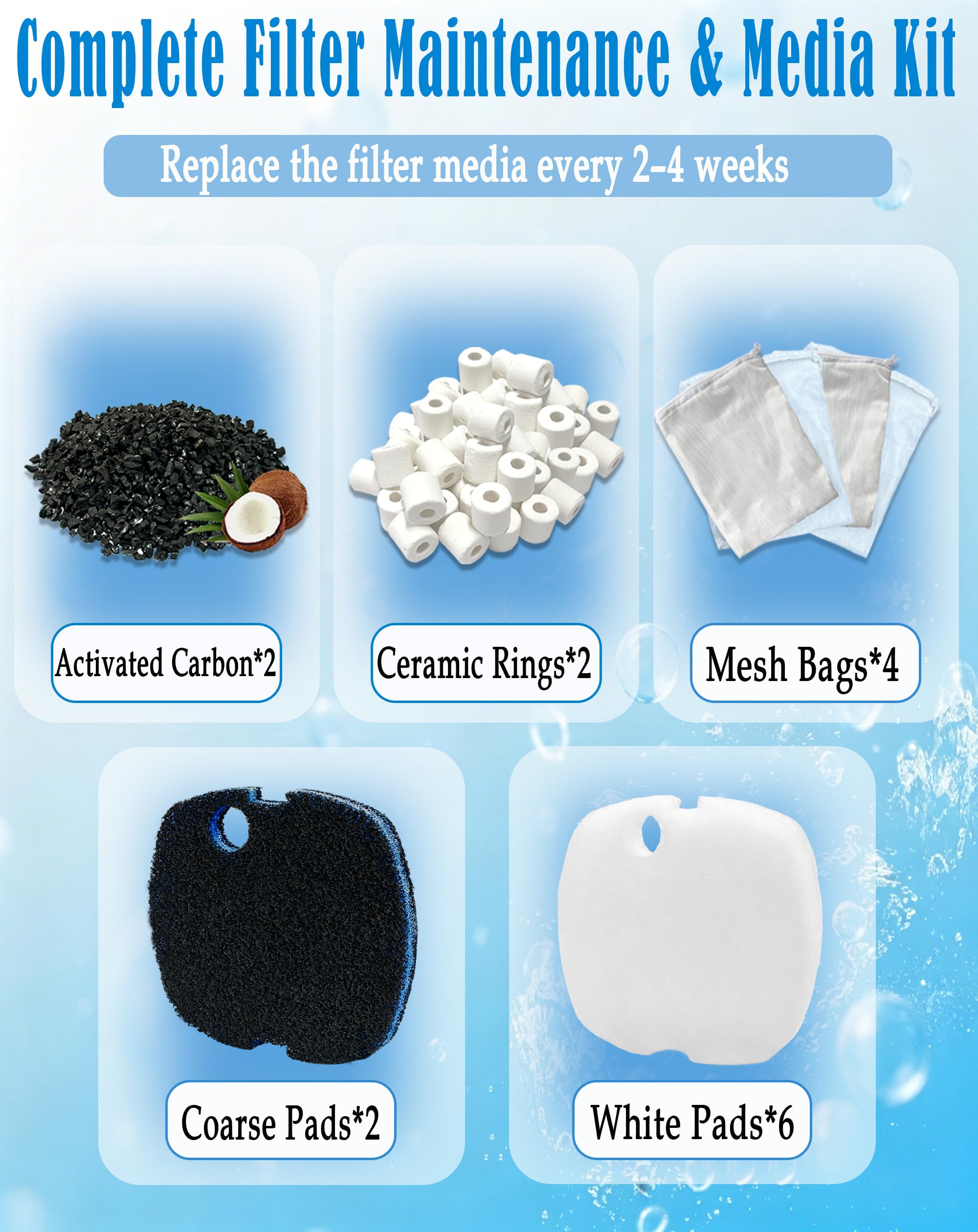 Kit di filtri per acquari esterni AllPondSolutions 1000EF & EF1 (400 litri), compatibile con acquari d'acqua fredda, tropicali e marini, include cuscinetti grossolani, anelli in ceramica, confezione