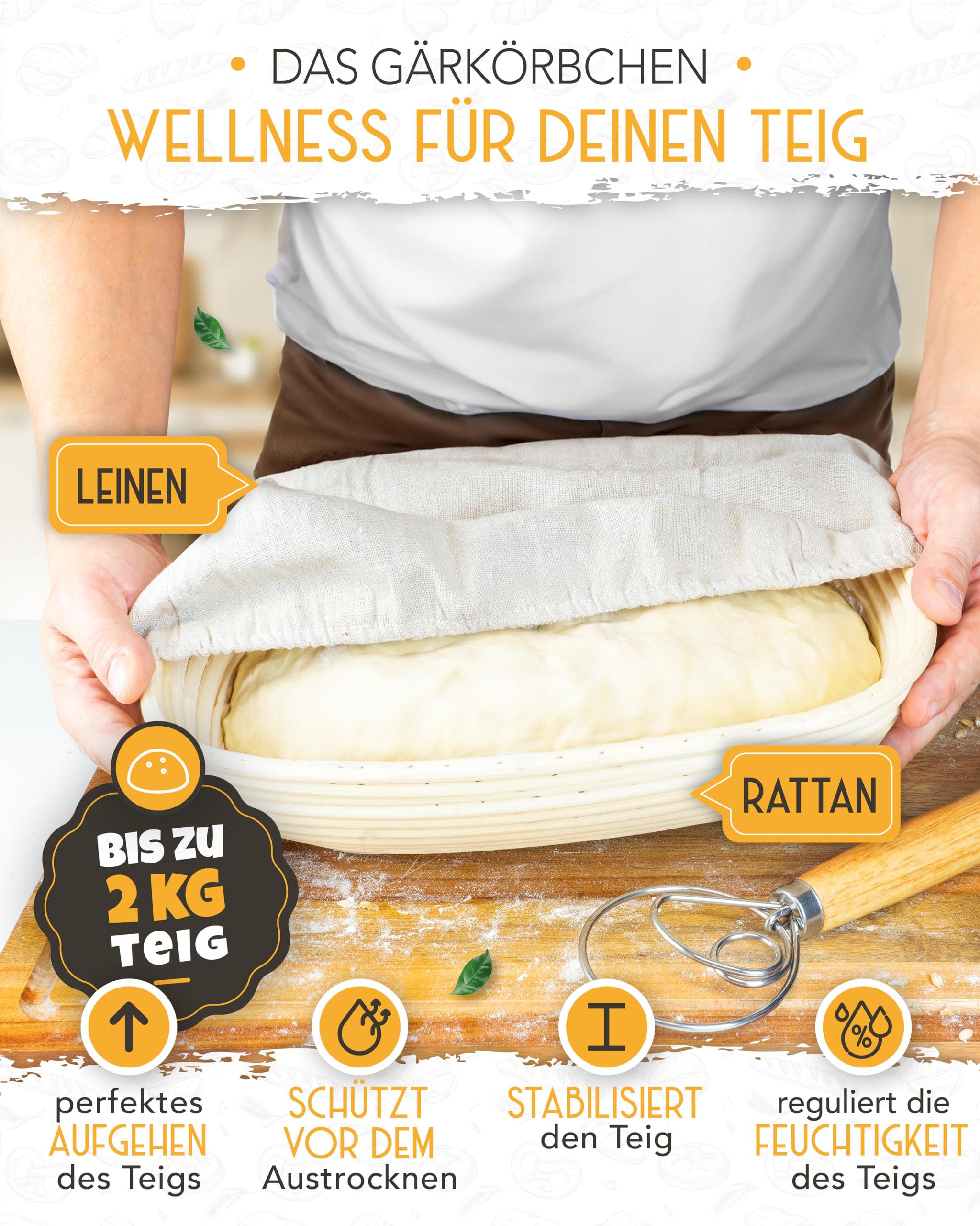 KRUSTENZAUBER Stampo per pane da 40 cm con coperchio in ghisa con cestello per lievitazione – Robusta pentola in ghisa – ideale per pane fatto in casa, pentola in ghisa, cast iron pot