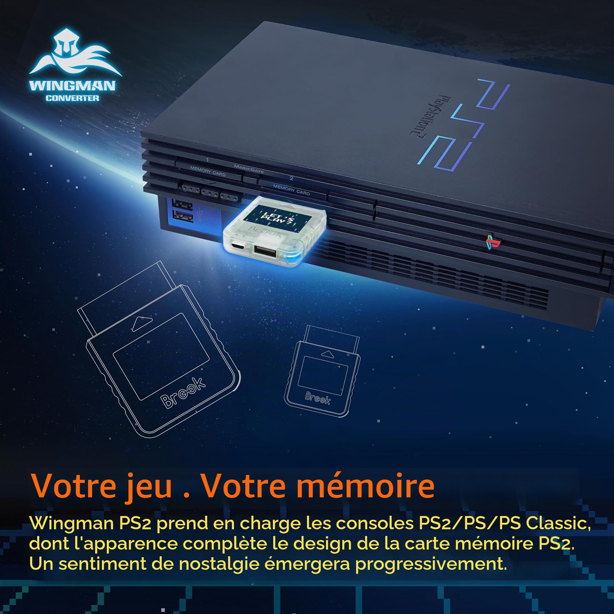 Brook Wingman PS2 Transparent White – Convertisseur rétro spécial pour manettes XB Series X|S, One, 360, Elite 1&2, PS5/PS4/PS3 et NS Pro sur Consoles PS2/PS1/PS Classic.