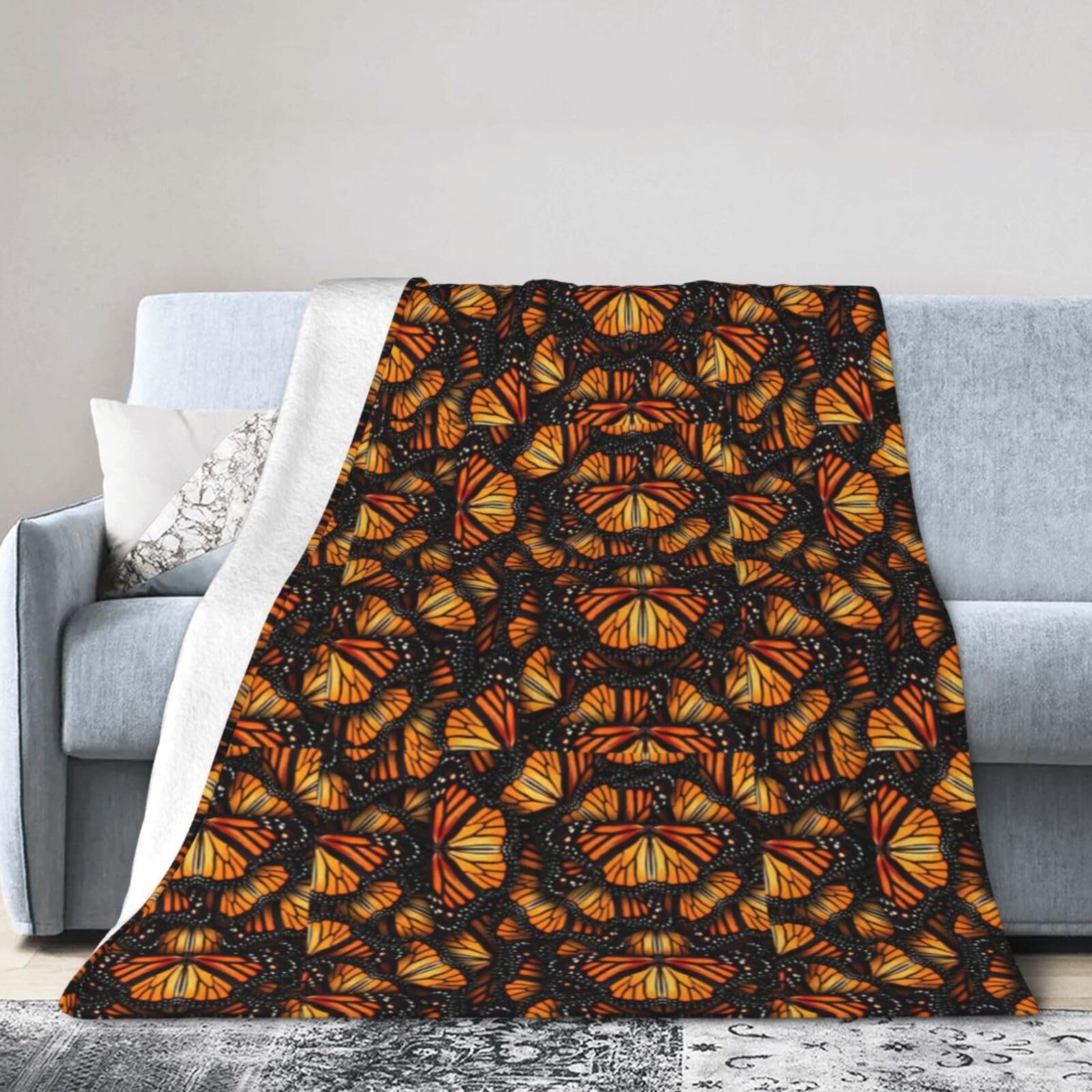 Couverture polaire douce WURTON idée cadeau plaid canapé orange
