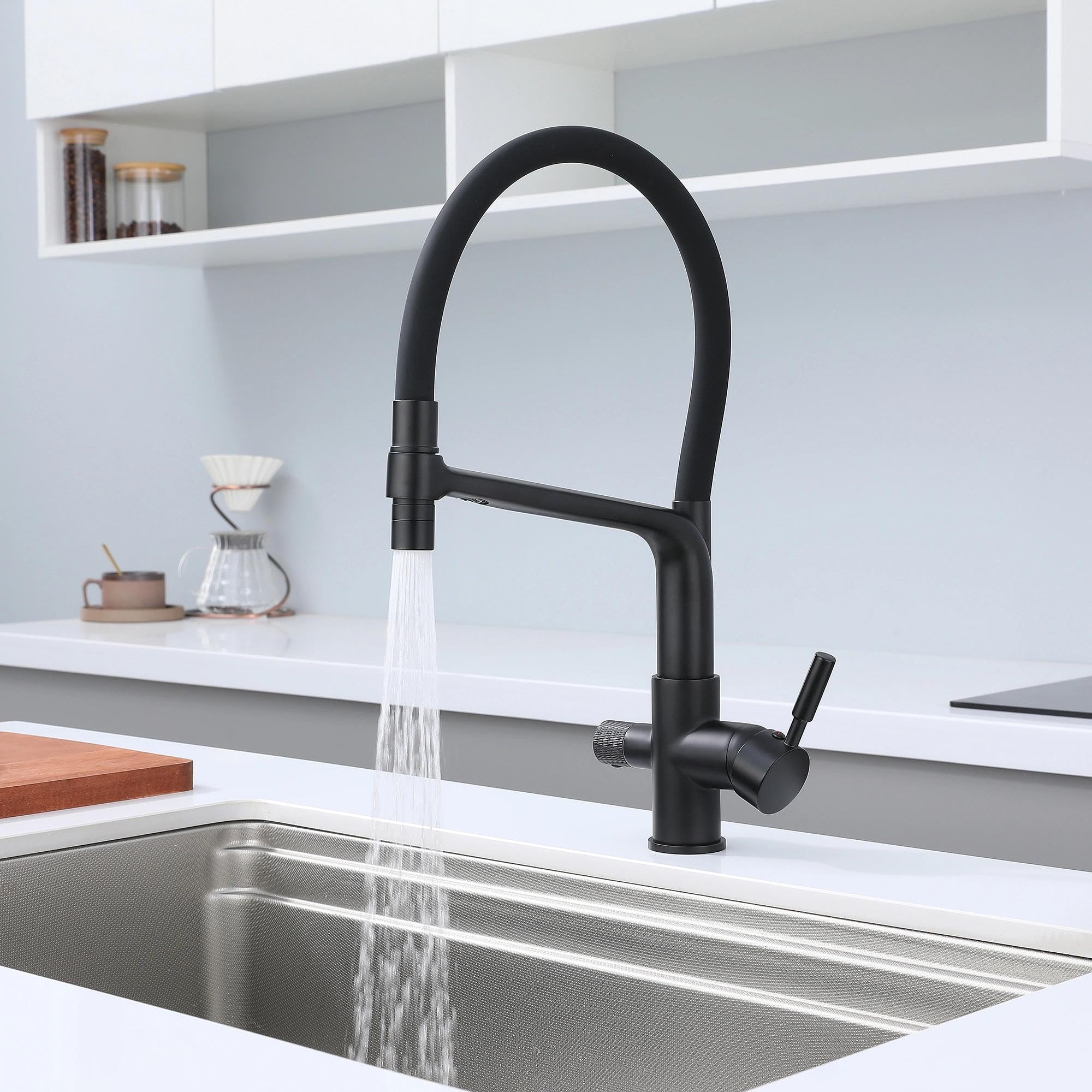 grifo 3 vias negro,grifo osmosis 3 vias grifo cocina flexible Grifería para Fregadero de Cocina Osmosis con Caño Flexible y Doble Mango Pulverizador 3 en 1 negro
