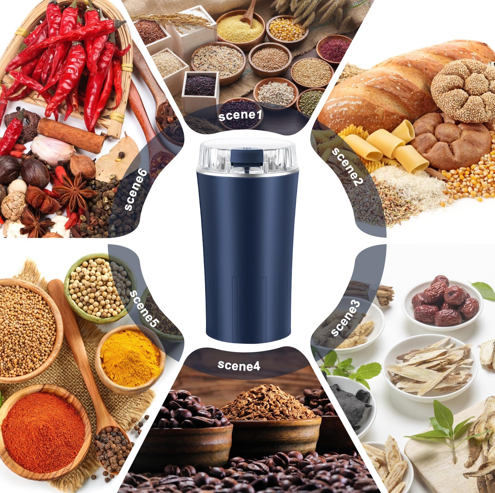 Moulin à café électrique, 300 W, avec lame en acier inoxydable 304, sans BPA, avec brosse de nettoyage, moulin automatique pour café, épices, herbes, noix, céréales